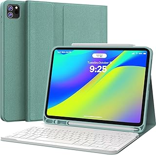 CHESONA iPad Pro 11 Case with Keyboard 2022, Rechargeable Bluetooth Keyboard, Detachable - Pencil Holder - Flip Stand Cover for iPad Pro 11 inch 4th /3rd /2nd /1st Gen, Air 10.9 inch 5th/4th, Green