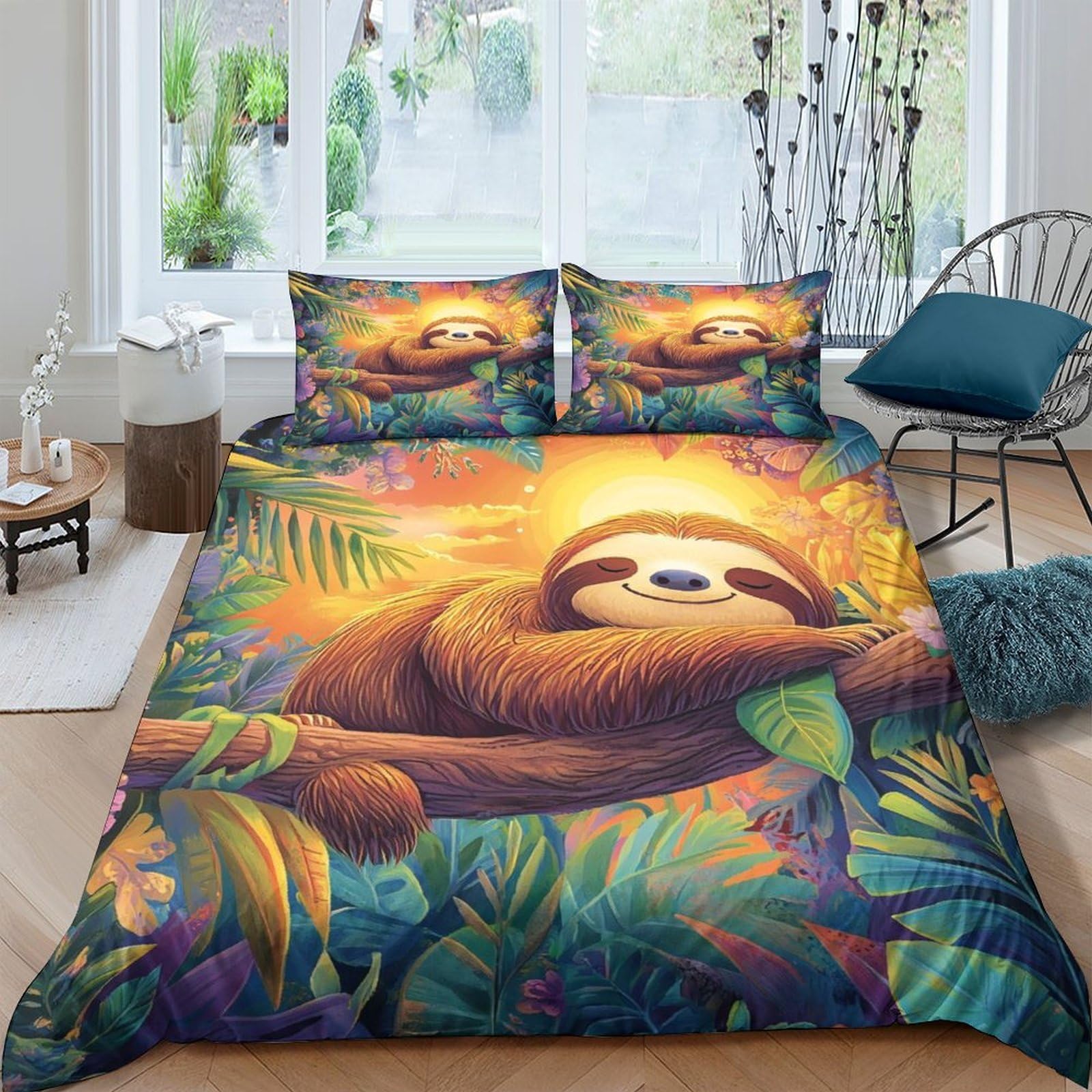 Ctjqhvkz Style-6 3D Printed Sloth Jungle Fitted Sheet Microfiber Soft Breathable Forest Animal Mattress Cover For Bedroom Decor Single（135X200cm）