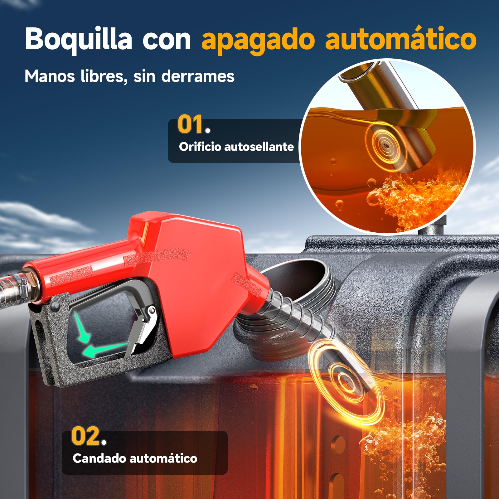 Bomba de Trasvase Diesel a Batería 21V: Caudal 45 L/min, bomba de combustible eléctricas para diésel y queroseno, con batería de 2 x 4,0 Ah, boquilla y 2 mangueras de 2 m - Para camiones y tractores