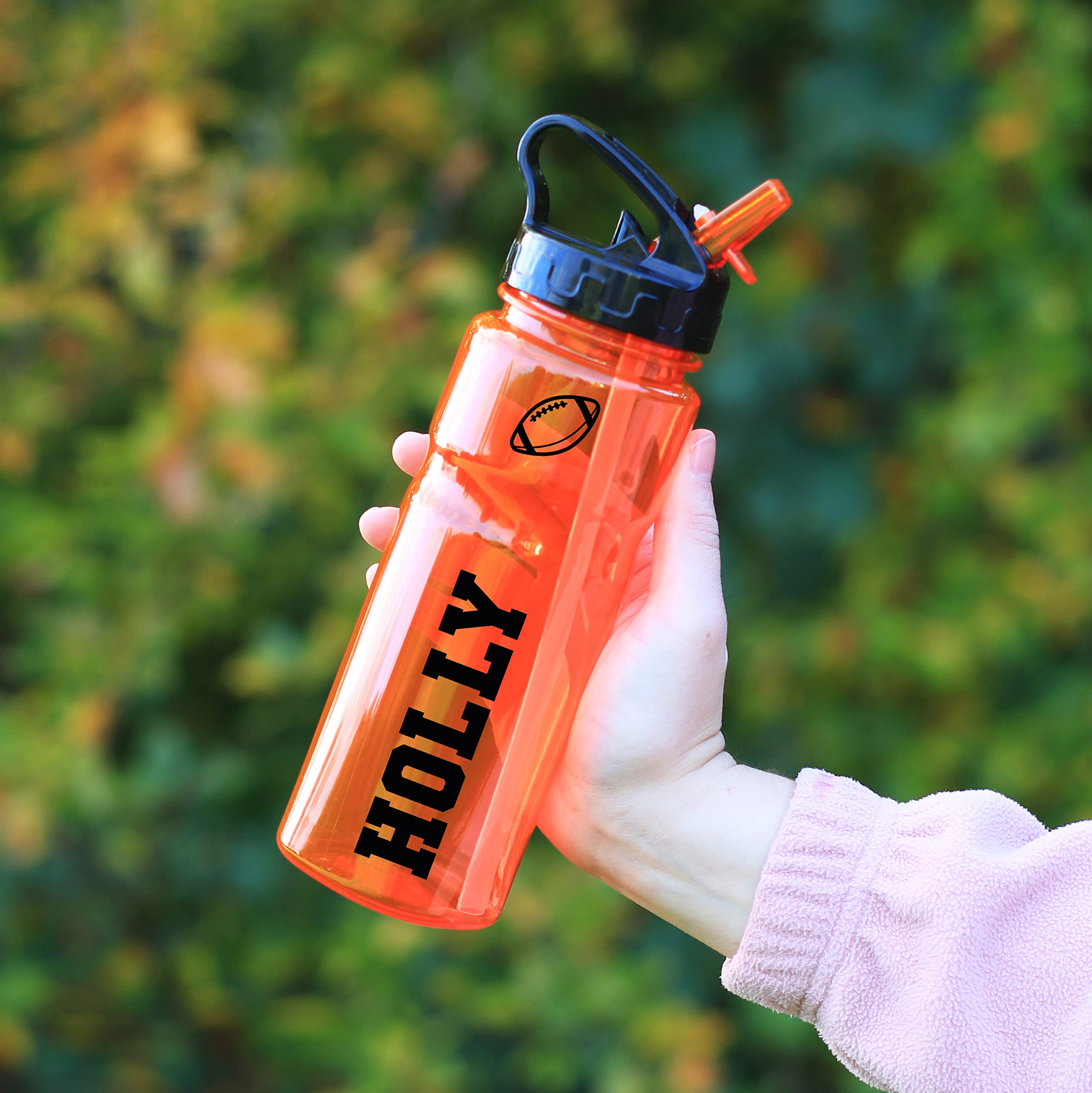 eBuyGB Personalised Water Bottle with Flip Straw for School, Nursery - Reusable BPA Free 650ml Tritan Sports Drinks Travel Bottle Cup for Children, Kids - Any Name (Orange)