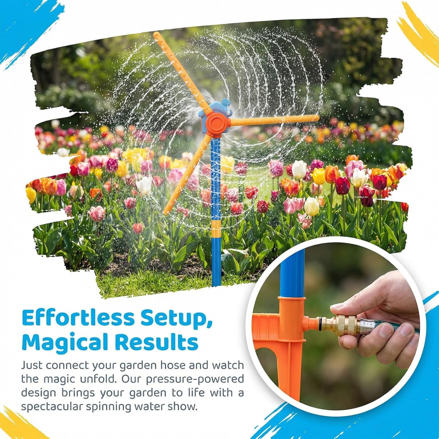 Upgraded Windmill Water Sprinkler for Kids, 360 Degree Spinning Splash Water Toys with 27 Nozzles, Outdoor Garden Toys for Boys, Girls and Dogs,Summer Backyard Lawn Play