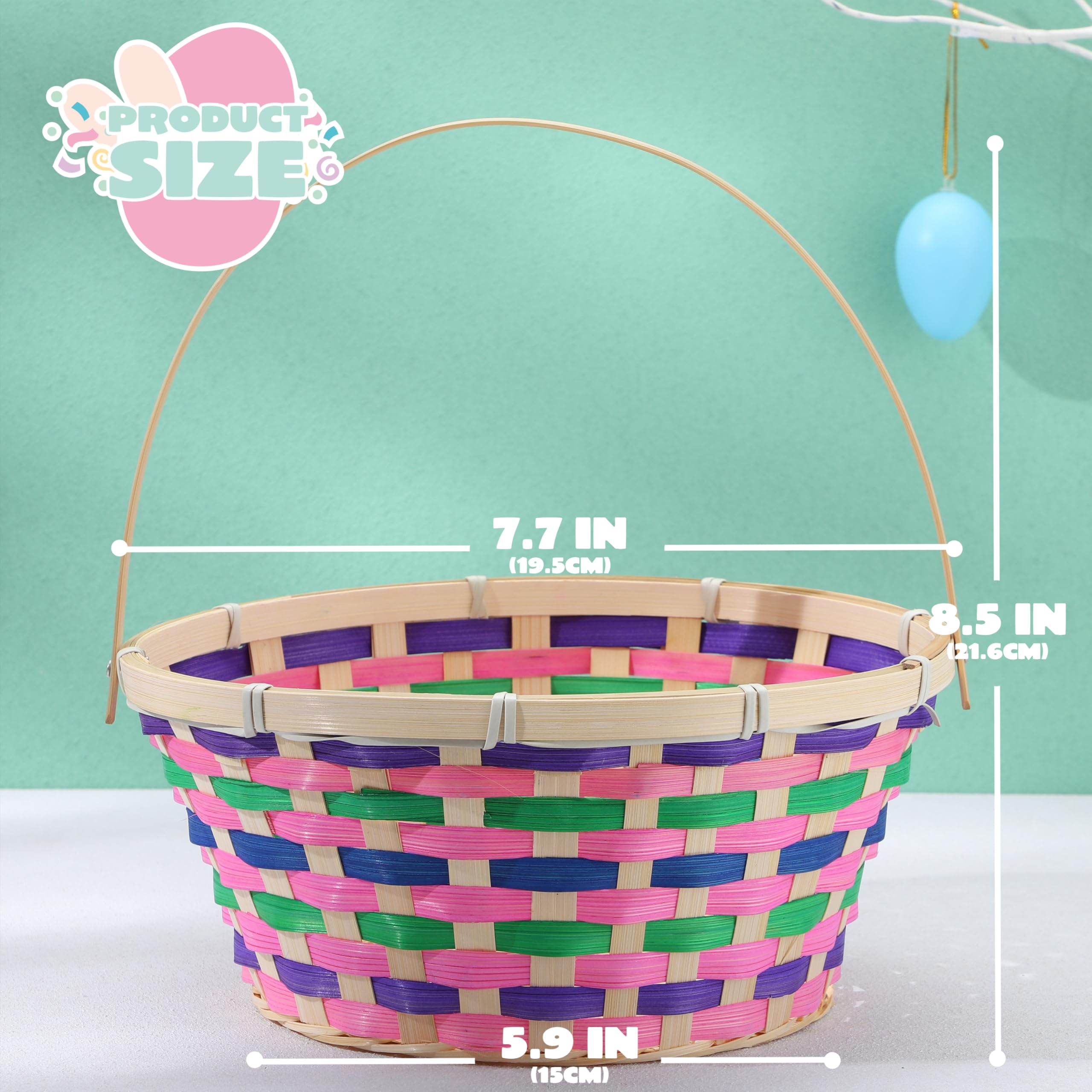 JOYIN Osterkorb, bunt, rund, gewebt, leer, Geschenkkorb mit klappbarem Griff, für Mädchen und Jungen, Ostereiersuche, Party-Leckereien