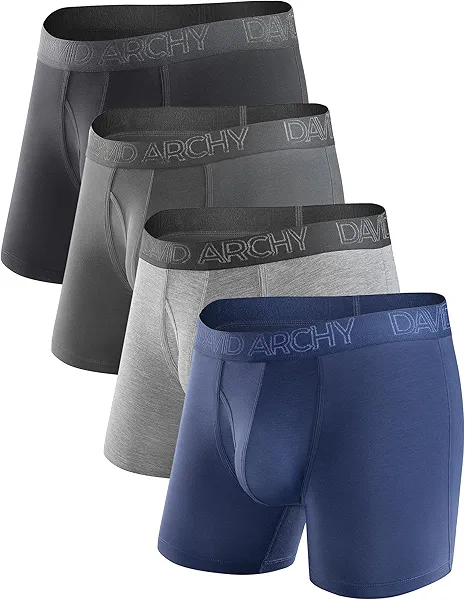 DAVID ARCHY Men’s Underwear Boxer Briefs Soft Comfortable Underwear Boxer Briefs for Men Breathable Moisture-Wicking 4 Pack (L, Black/Dark Gray/Navy Blue/Heather Gray - 5.5" in 4 Pack)