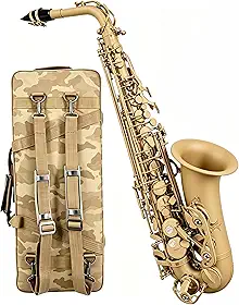 VEDO Saxofone alto Camouflage, em Mi bemol, acompanha boquilha, estojo, 10 palhetas, lubrificante, pano e barra de limpeza, luvas, alça de ombro e manual de instruções, Camuflar (Amarelo dourado)