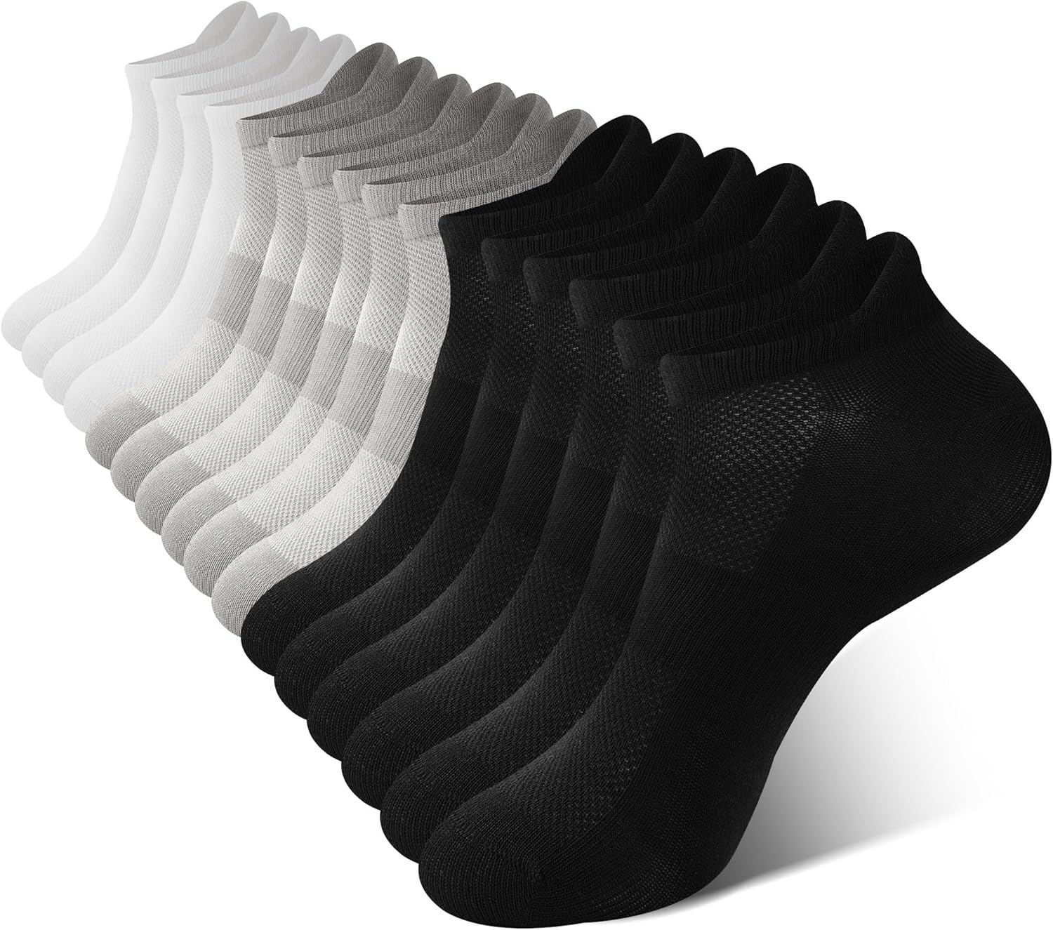 BAMBOO COOL Men's Ankle Socks Athletic Low Cut Heel Tab Cushioned Moisture Wicking, Running Arch Support Breathable, 8 Pack