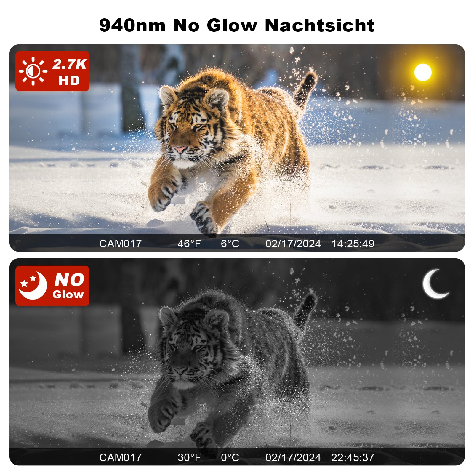 ZAIYW 4G LTE Solar Wildkamera 2,7K HD Live Video 120° 20M Bewegungsmelder 940nm No Glow Nachtsicht IP66 Wasserdicht