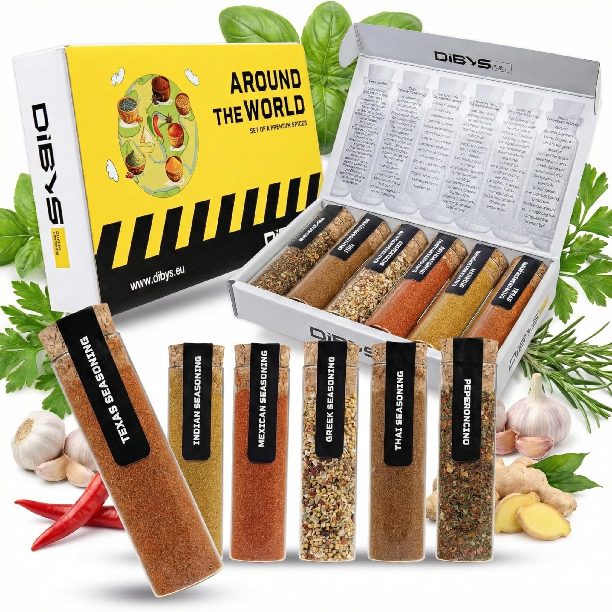 DIBYS Set de Regalo Especias de Todo el Mundo 6 Mezclas con Recetas