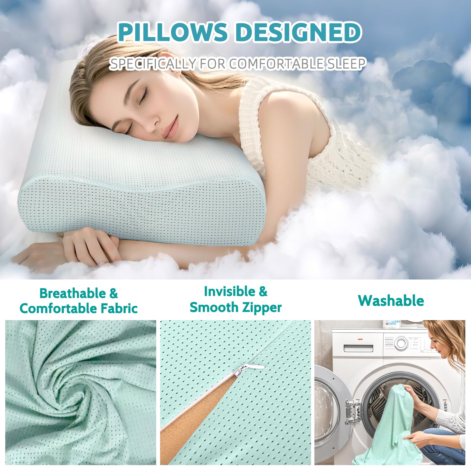 Cuscino ergonomico in memory foam cervicale per alleviare il dolore al collo, cuscino sagomato regolabile per chi dorme su fianco, schiena, stomaco, supporto ortopedico per il collo con fodera