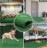 Vista 6 de Alfombra de césped artificial verde militar, 6.6 x 13.1 pies (86.5 pies cuadrados) de aspecto natural, alfombra de césped sintético para porche