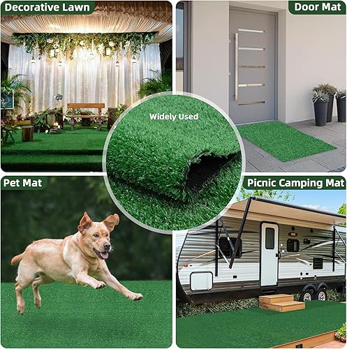 Miniatura 6 de Alfombra de césped artificial verde militar, 6.6 x 13.1 pies (86.5 pies cuadrados) de aspecto natural, alfombra de césped sintético para porche de