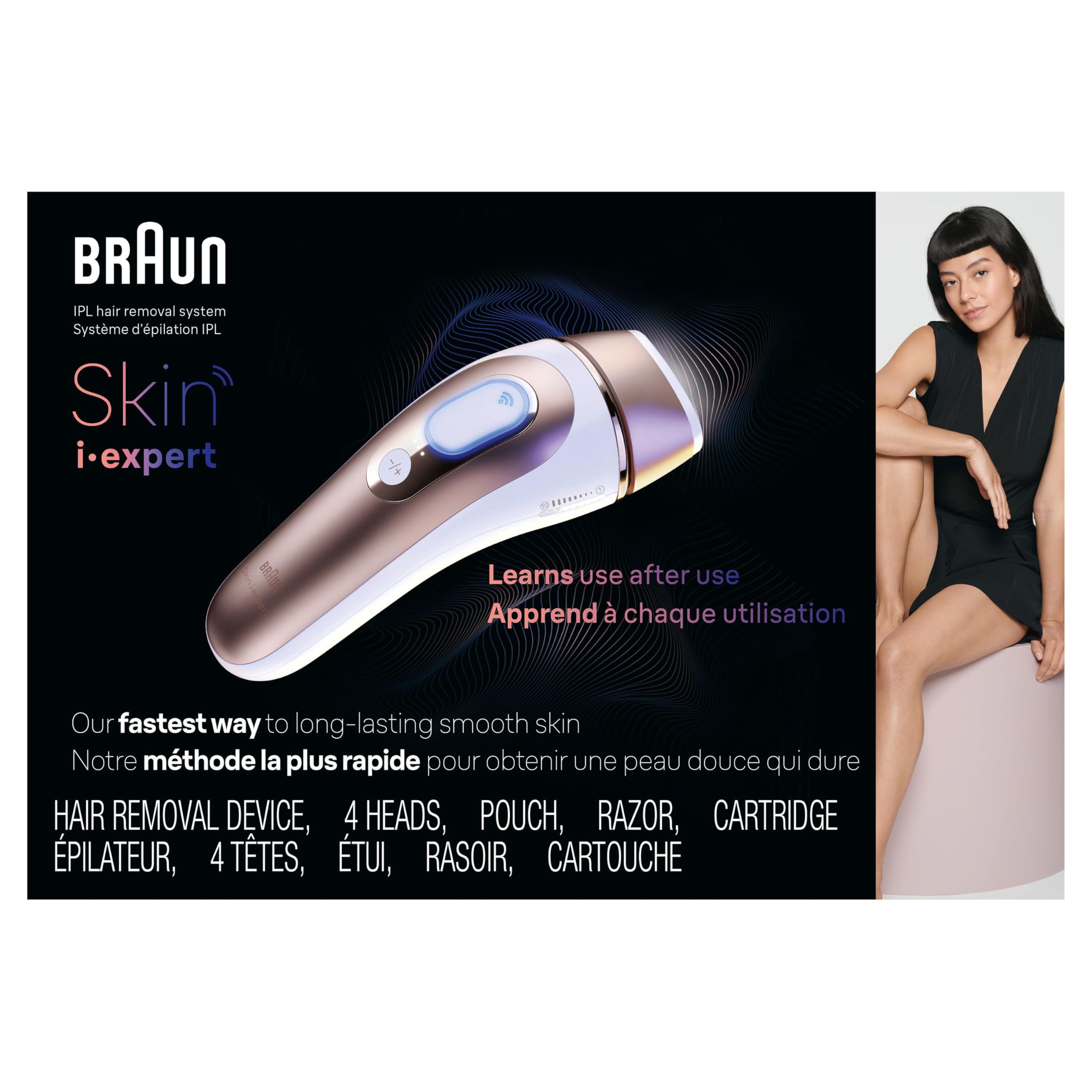 Braun Smart IPL, Skin i·Expert Pro 7, VOGUE's Best Hair Removal Device, IPL Hair Removal for Women and Men, Permanent Laser Hair Reduction At-Home, World's 1st Smart App, 4 Heads, IPL7387: White/Bronze