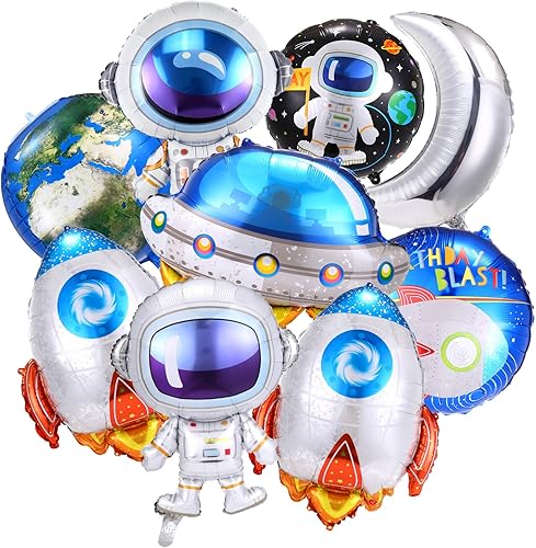 9 globos espaciales, globos de cohete de astronauta, decoraciones de fiesta temática de planetas para fiestas de cumpleaños