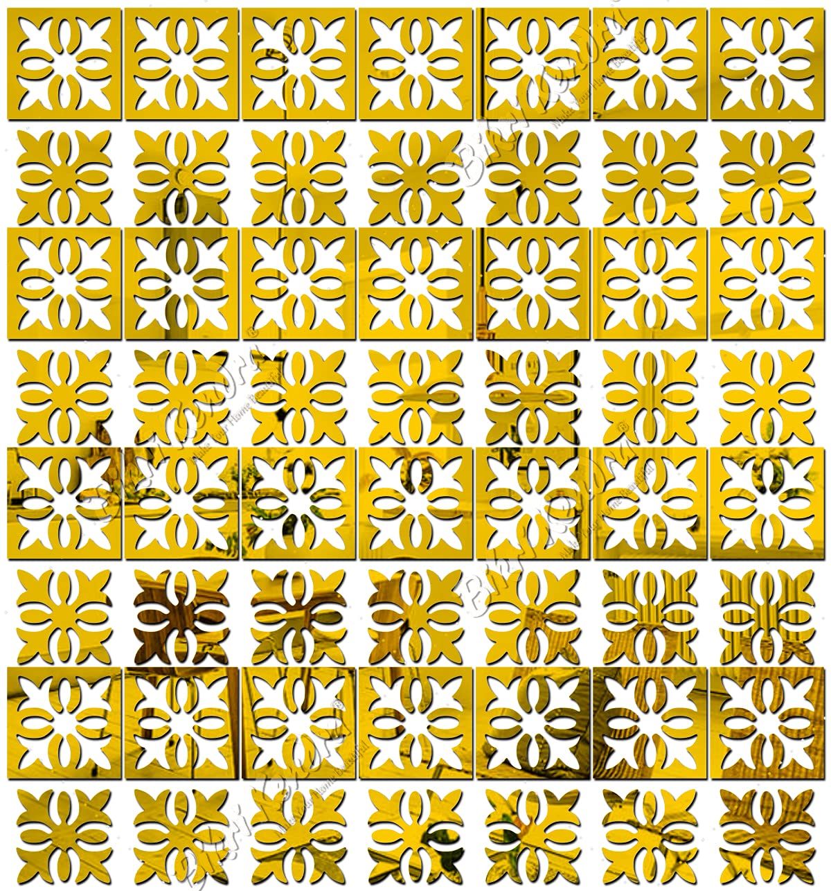 Bikri Kendra - 48 Beautiful Pattern Golden Mirror Stickers for Wall, Wall Stickers, Acrylic Mirror Wall Decor Sticker, Wall Stickers for Hall Room, Bedroom (Golden)-image-22
