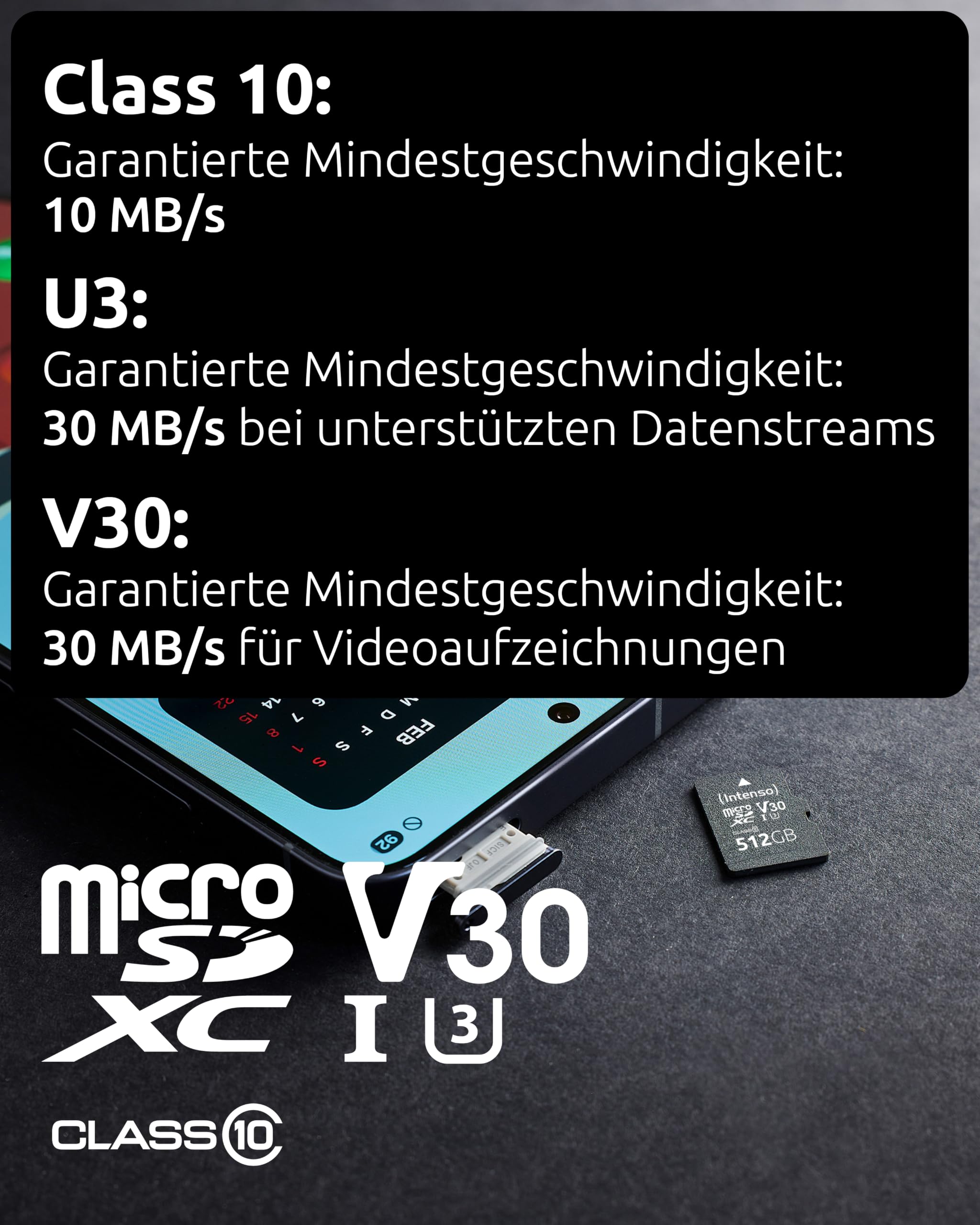 Intenso Professional microSDHC 512GB Clase 10 UHS-I, U3, V30 Tarjeta de Memoria con Adaptador SD, para grabaciones 4K, GoPro, Insta 360, dji, Osmo, Steam Deck, dron, cámara de acción, Negro