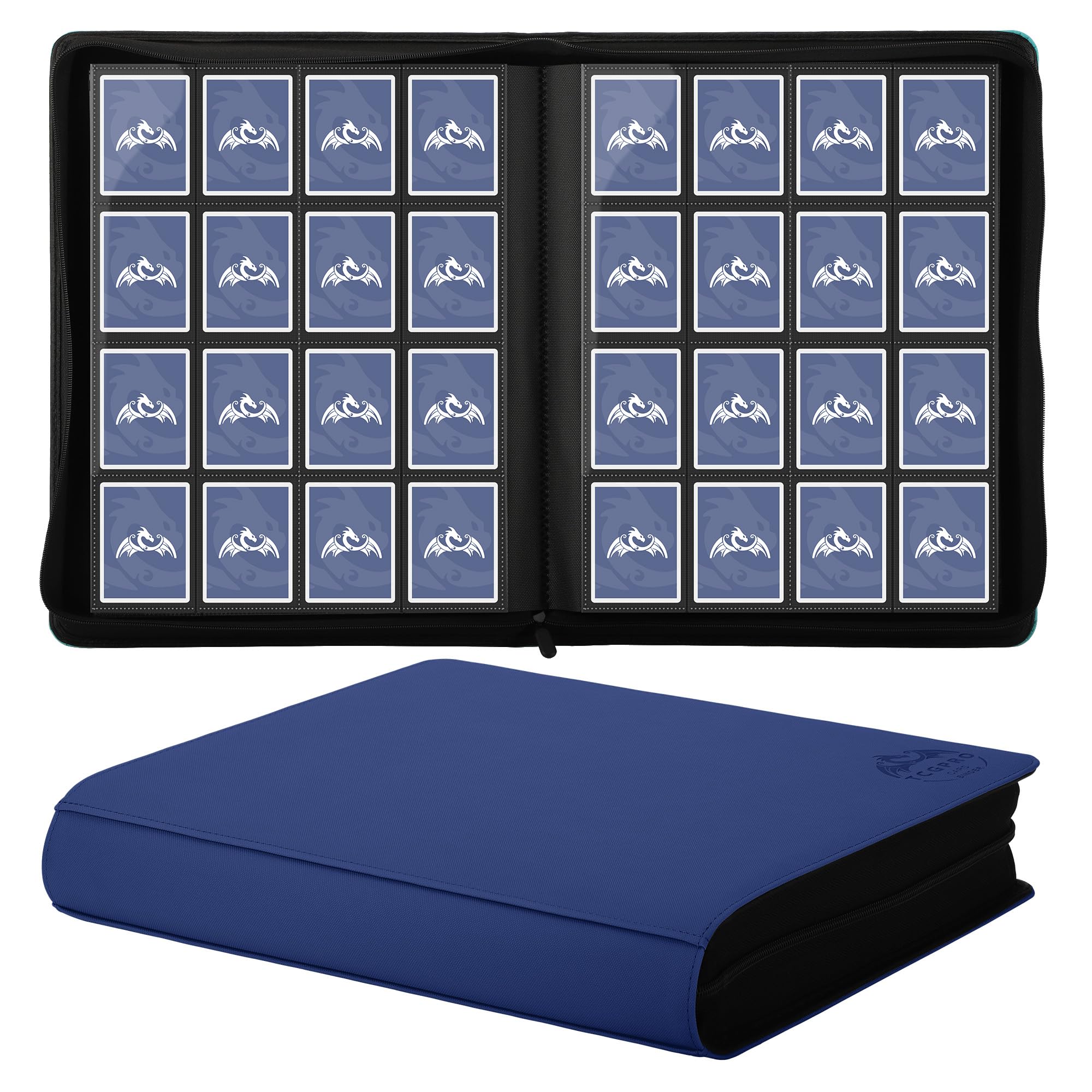 TCGPRO Sammelkarten Album für 1000 Karten, Trading Card Binder mit 16 Kartenfächern pro Seite, Wasserdichte PU-Hülle für Standardgröße-Karten z.B. Sammelkartenspiele, Sportkarten, TCG, Dunkelblau