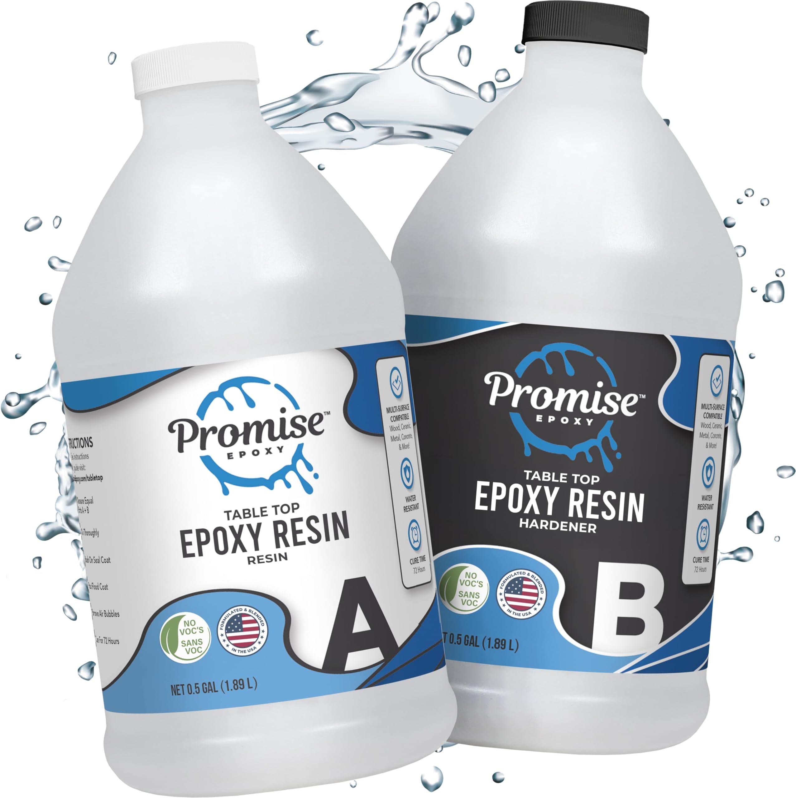 Promise Epoxy Resin Kit 1 Gallon - Crystal Clear, Self Leveling, Food Safe for Table Top, Arts, Wood Casting, Jewelry Making, Use with Mica Powder, Silicone Molds, & Alcohol Ink