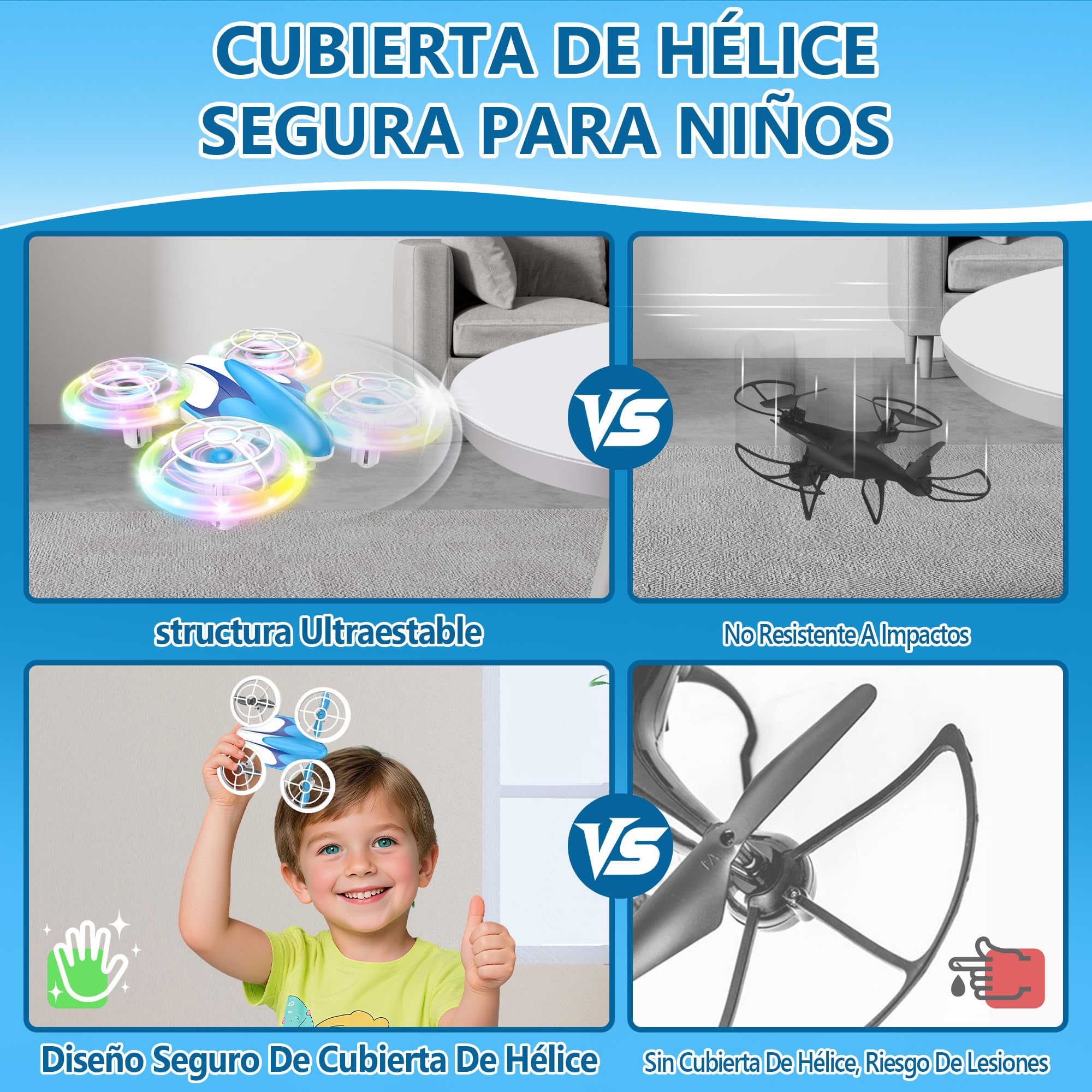 Charmofun Mini Drone para Niños, Mini Drone con Luces de Colores, Regalos Juguetes para Principiantes, Avión Teledirigido con Retención de Altitud, Volteos 3D y 3 Baterías (Azul)