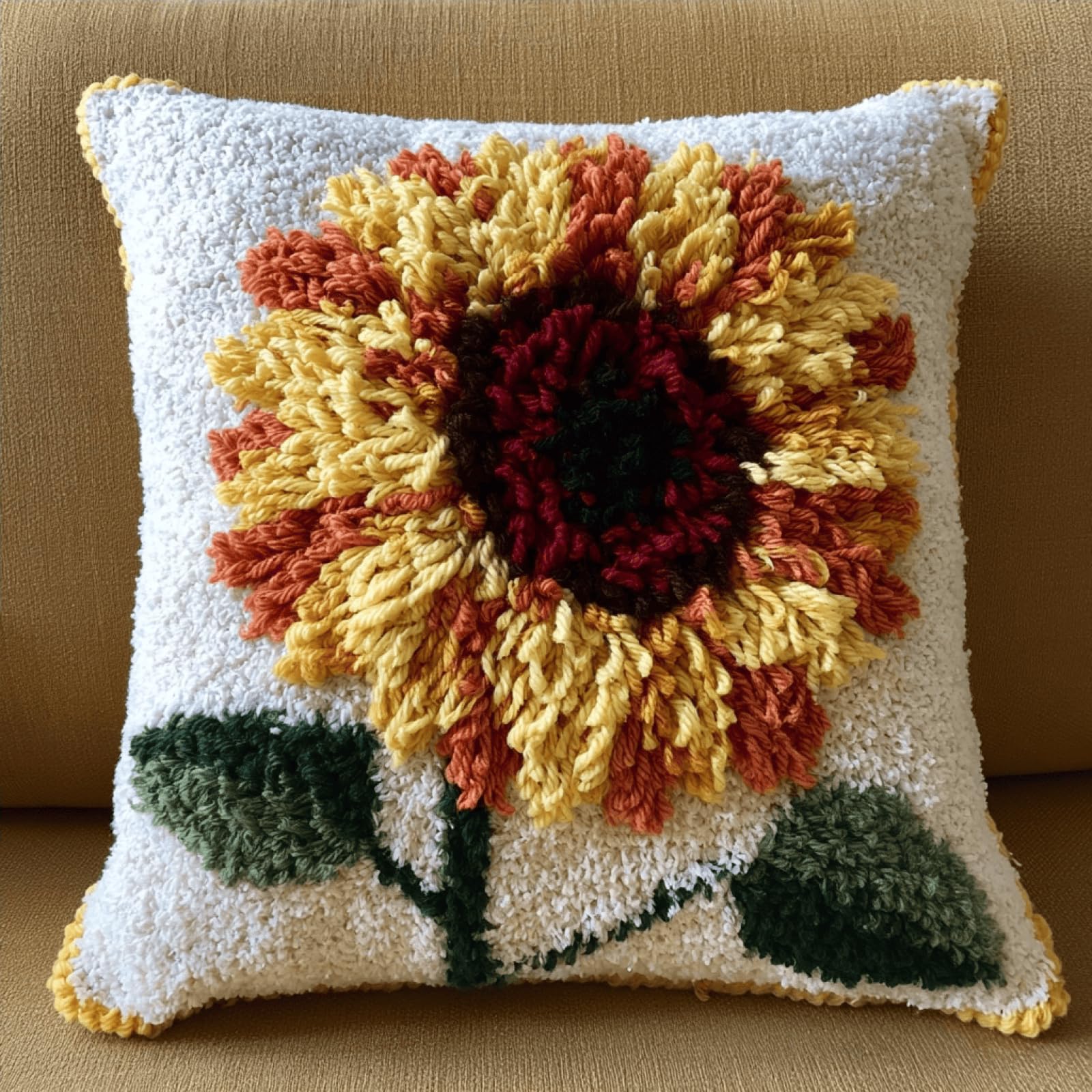 DIY Latch Hook Pillow Kit,Cushion Cover Making Kit,43x43 cm,Sunflower
