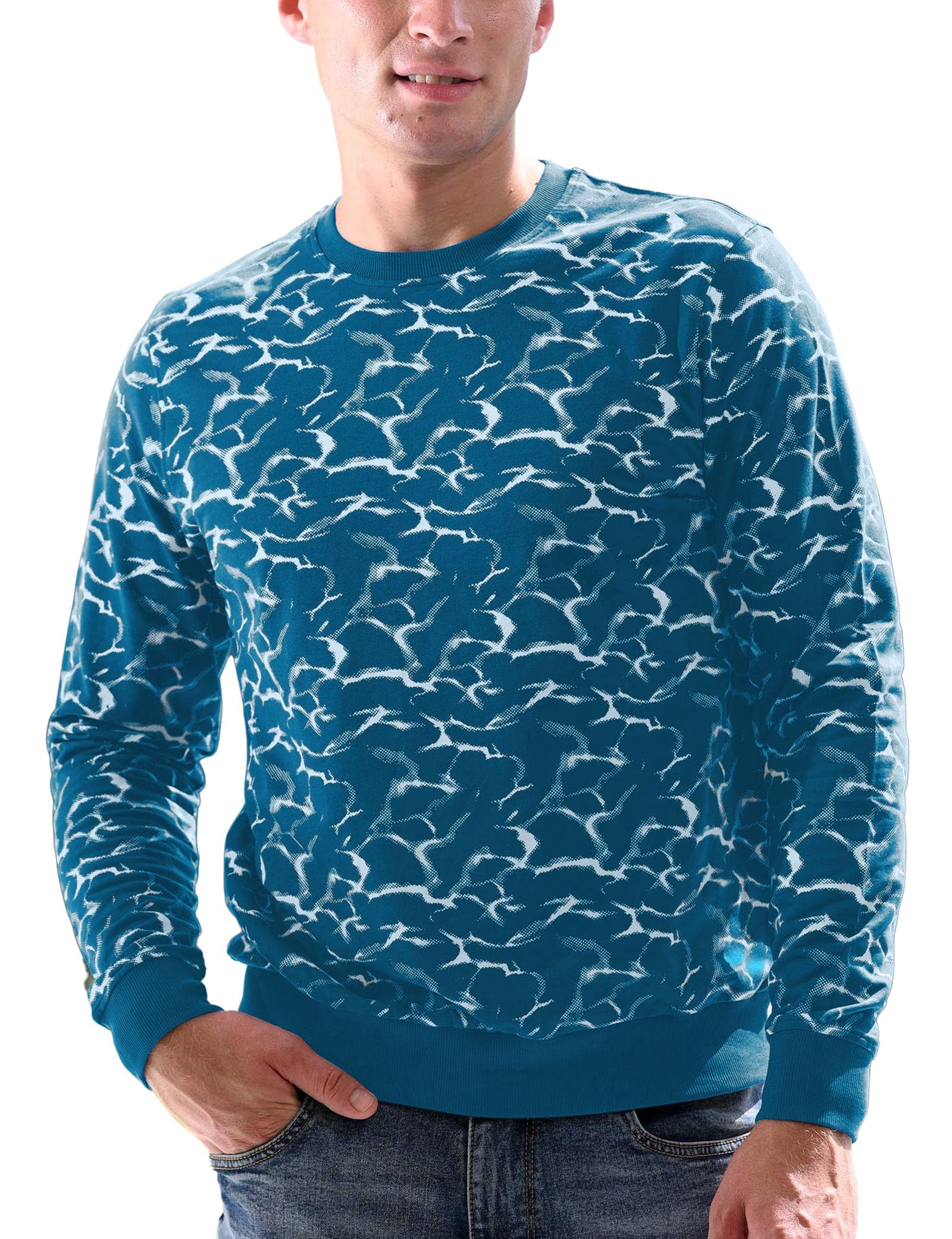 Enorsia Men's Blue Crack Print Sweatshirt - Xxl - 100% Cotton Terry