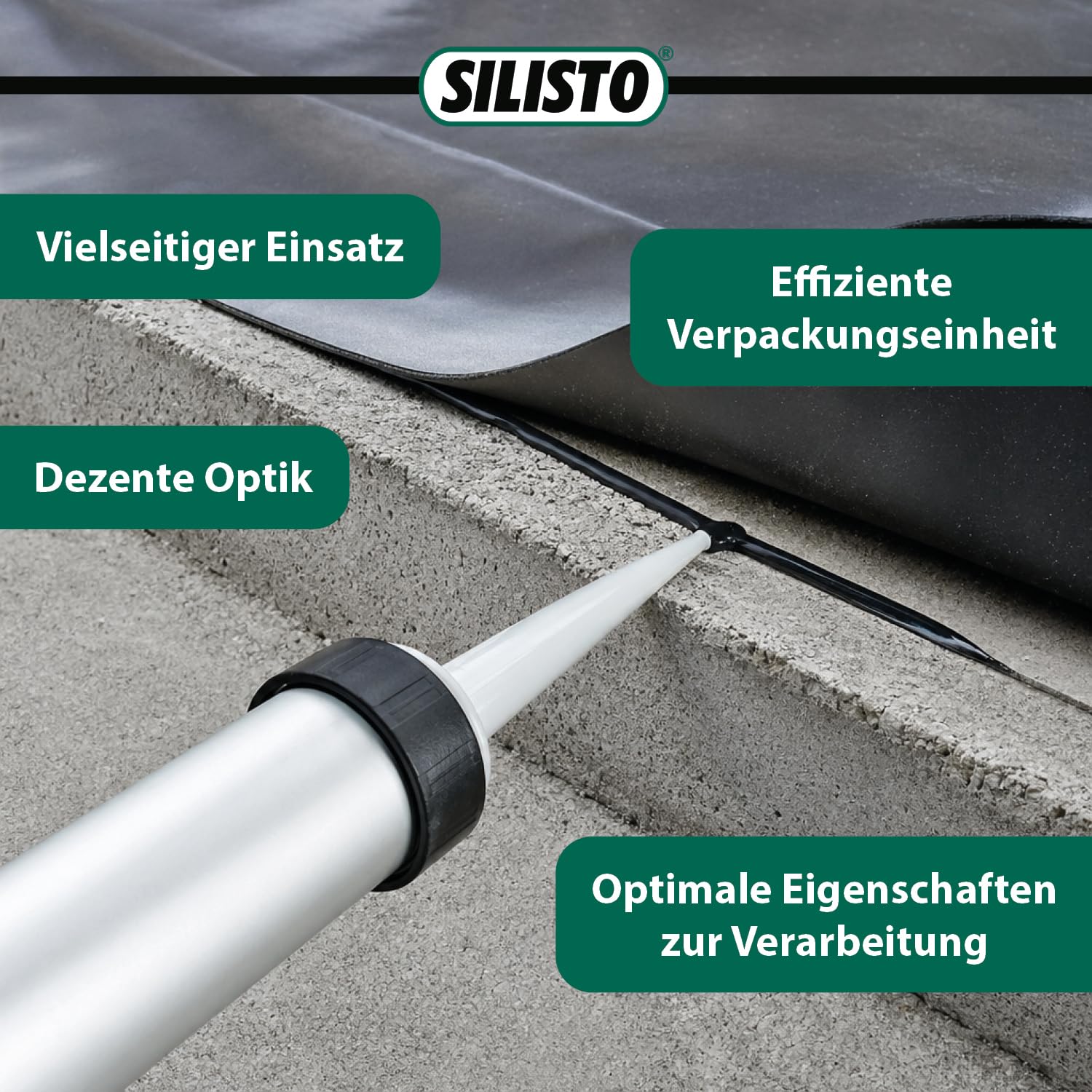 SILISTO® EPDM 1K Folienkleber Schwarz 3x 600ml Set – Profi Spezialkleber für EPDM-Folien auf Beton, Holz, Bitumen & Metall – Inkl. Beuteldüsen – Styrolkautschuk-Kleber für Bau & Dach