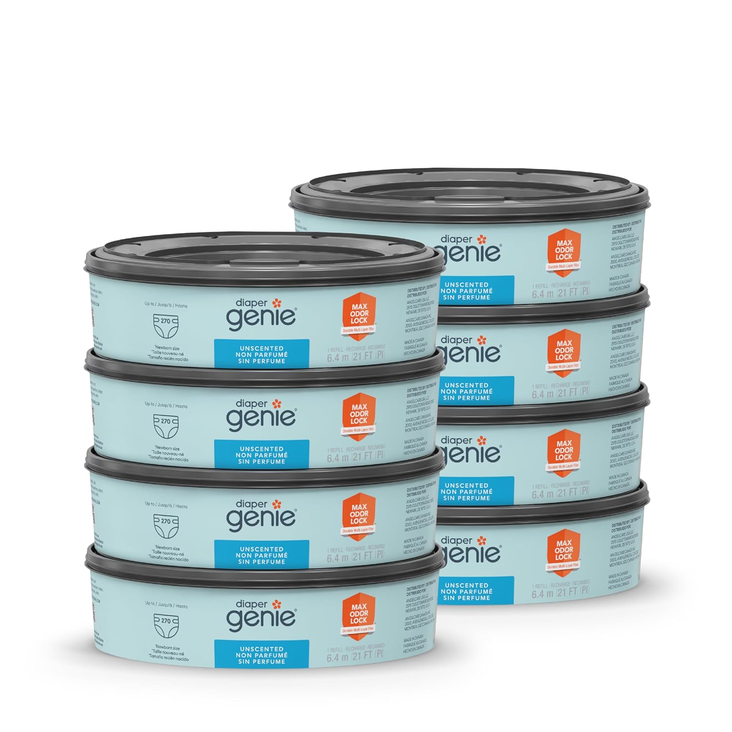 Diaper Genie Bags Refills 270 Count (Pack of 8) with Max Odor Lock | Holds Up to 2160 Newborn Diapers Diaper Genie Bags Refills 270 Count (Pack of 8) with Max Odor Lock | Holds Up to 2160 Newborn Diapers