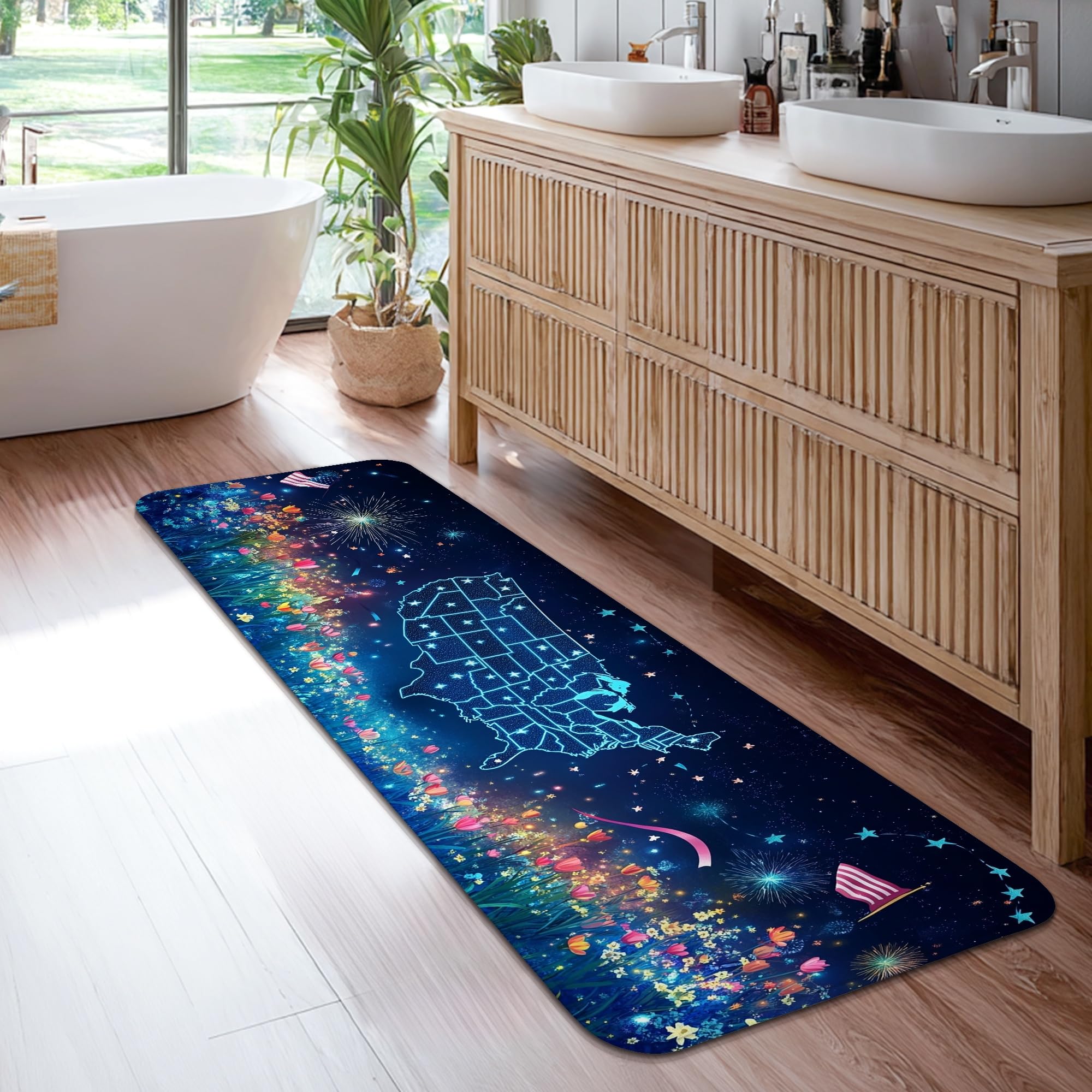 Tapis de couloir lavable et doux bleu pour sol de cuisine propre