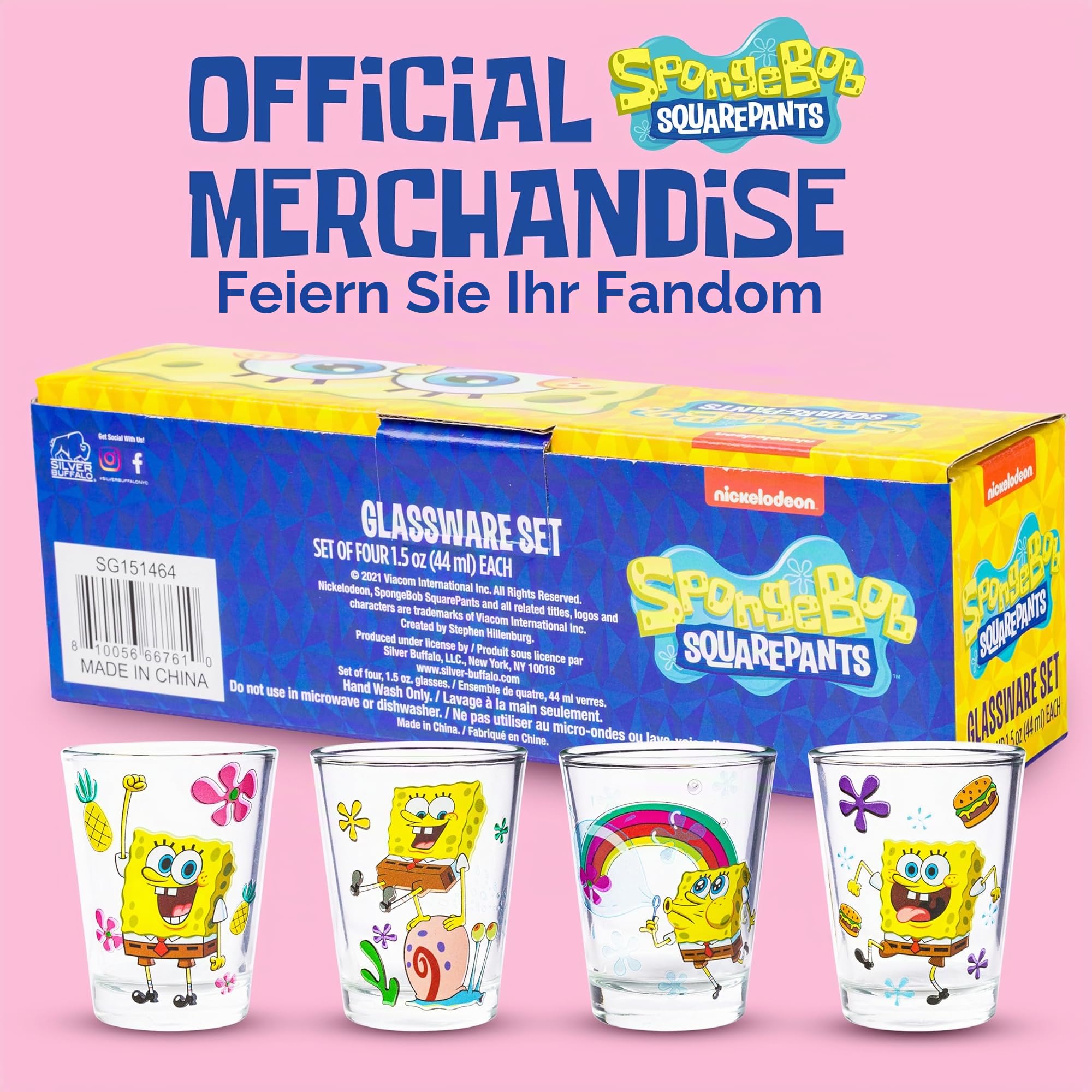 Silver Buffalo SpongeBob SquarePants Poses Floral Krabby Patty Mini-Glas-Set, 42,5 ml, 4 Stück