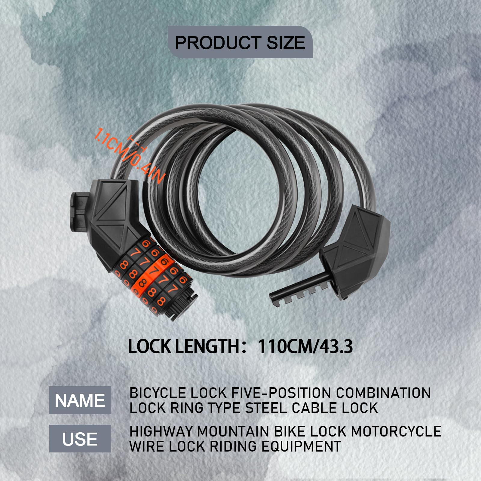 Lucchetto per Bicicletta Lucchetto 110cm/11mm Anti Taglio Antifurto a Spirale per Biciclette Numerica a 5 Cifre per Bicicletta Veicolo Elettrico Moto Trolley Serratura della Porta