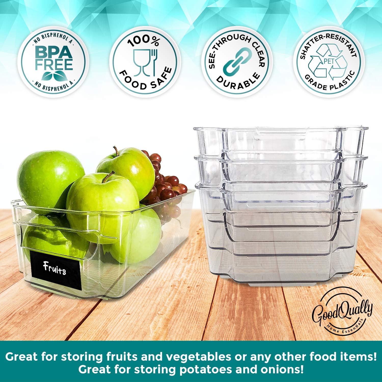 4 Pack Clear Pantry Organization & Storage Bins BPA Free Plastic