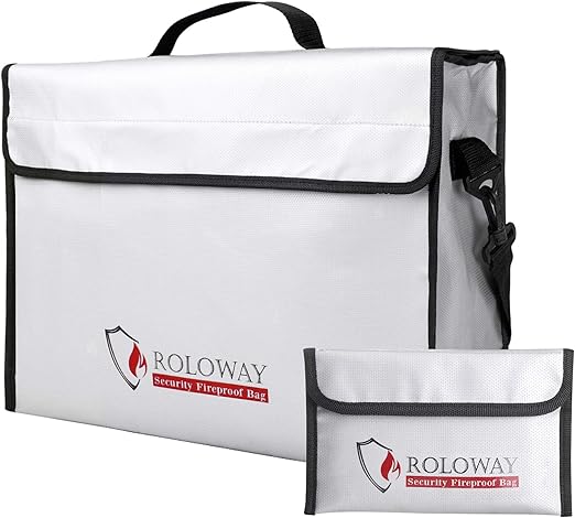 ROLOWAY Fireproof Document & Money Bags, Large Fireproof & Water Resistant Bag (15 x 12 x 5 inches), Fireproof Folder Safe Bag for Cash, Valuables & Passport, with Silicone Coating & Zipper Closure