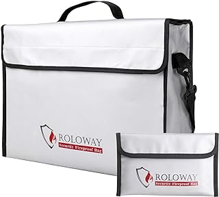ROLOWAY Fireproof Document & Money Bags, Large Fireproof & Water Resistant Bag (15 x 12 x 5 inches), Fireproof Folder Safe Bag for Cash, Valuables & Passport, with Silicone Coating & Zipper Closure