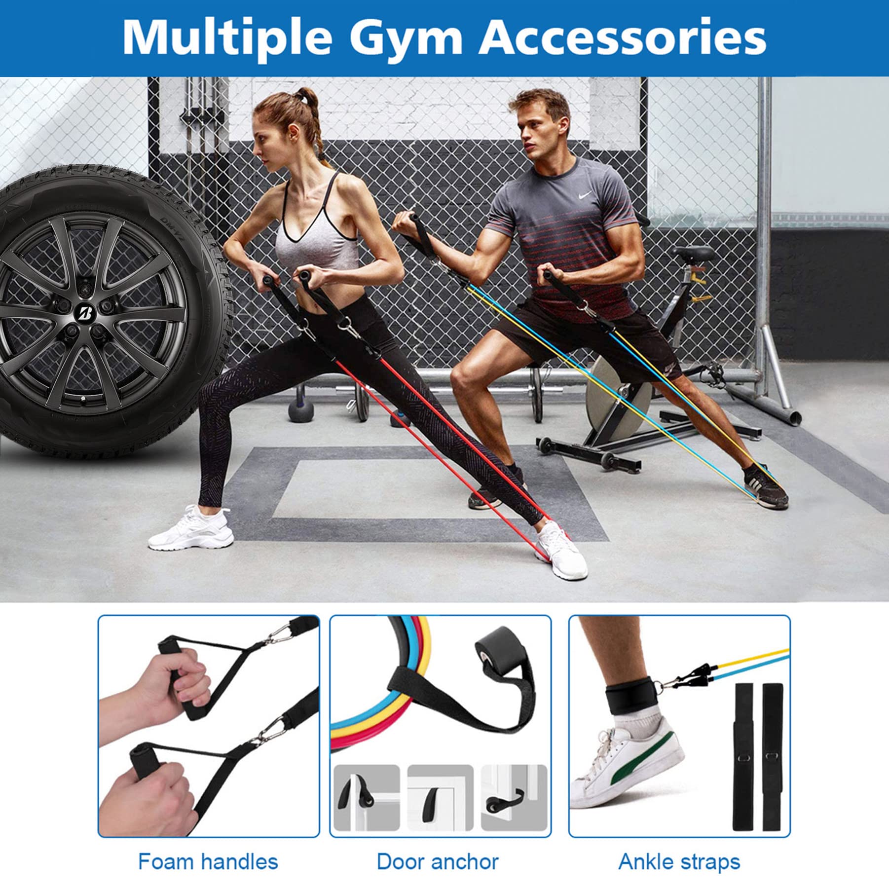 Set D'élastiques De Fitness Avec Poignées - 5 Bandes De 10 à 150 LBS - 11 Pièces