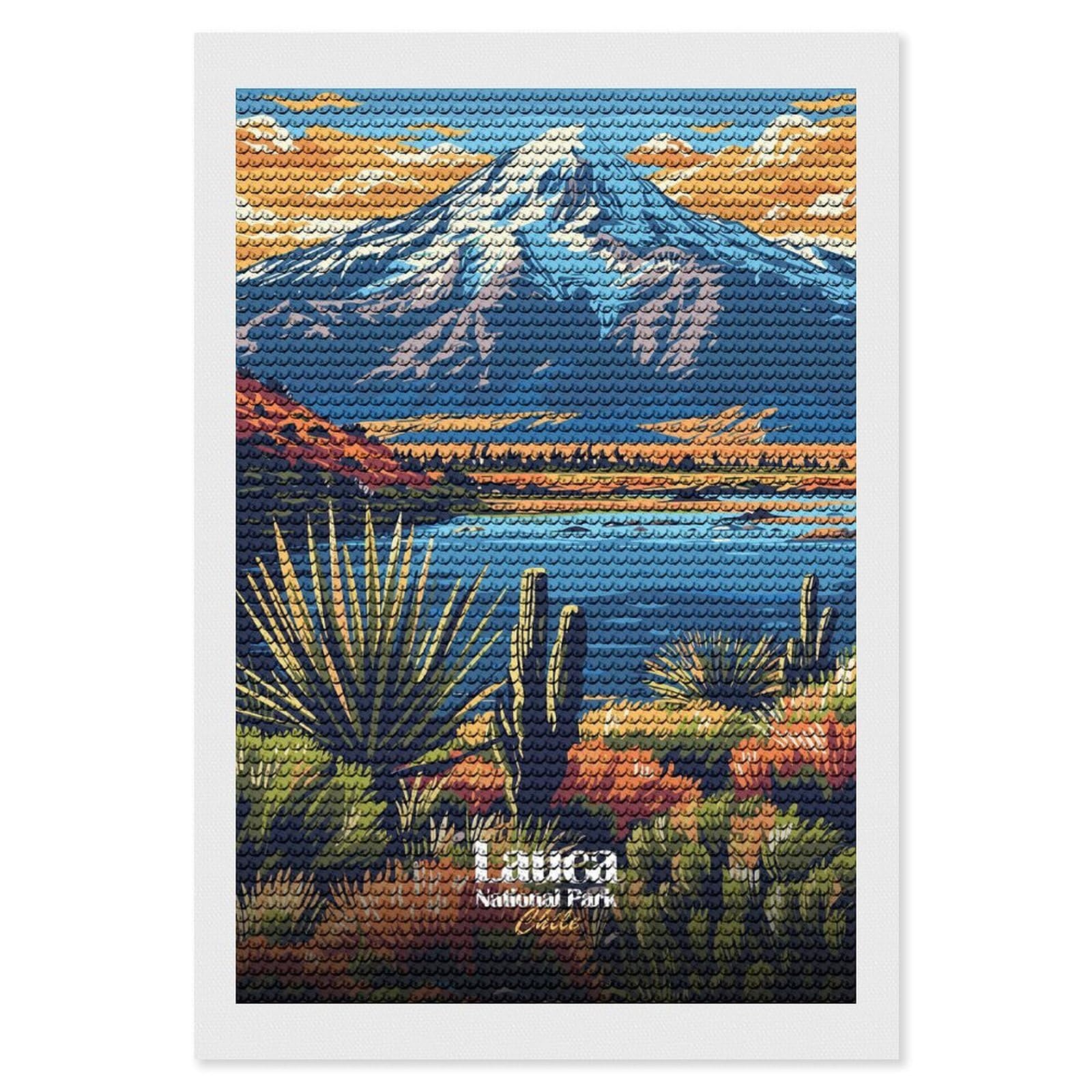 Junmoney Lauca National Park Chile Landscape Diamond Painting Canvas Set 8"x12", for Women, Mindful Craft Activity, Cosy Home Accent, Festive Craft Gift