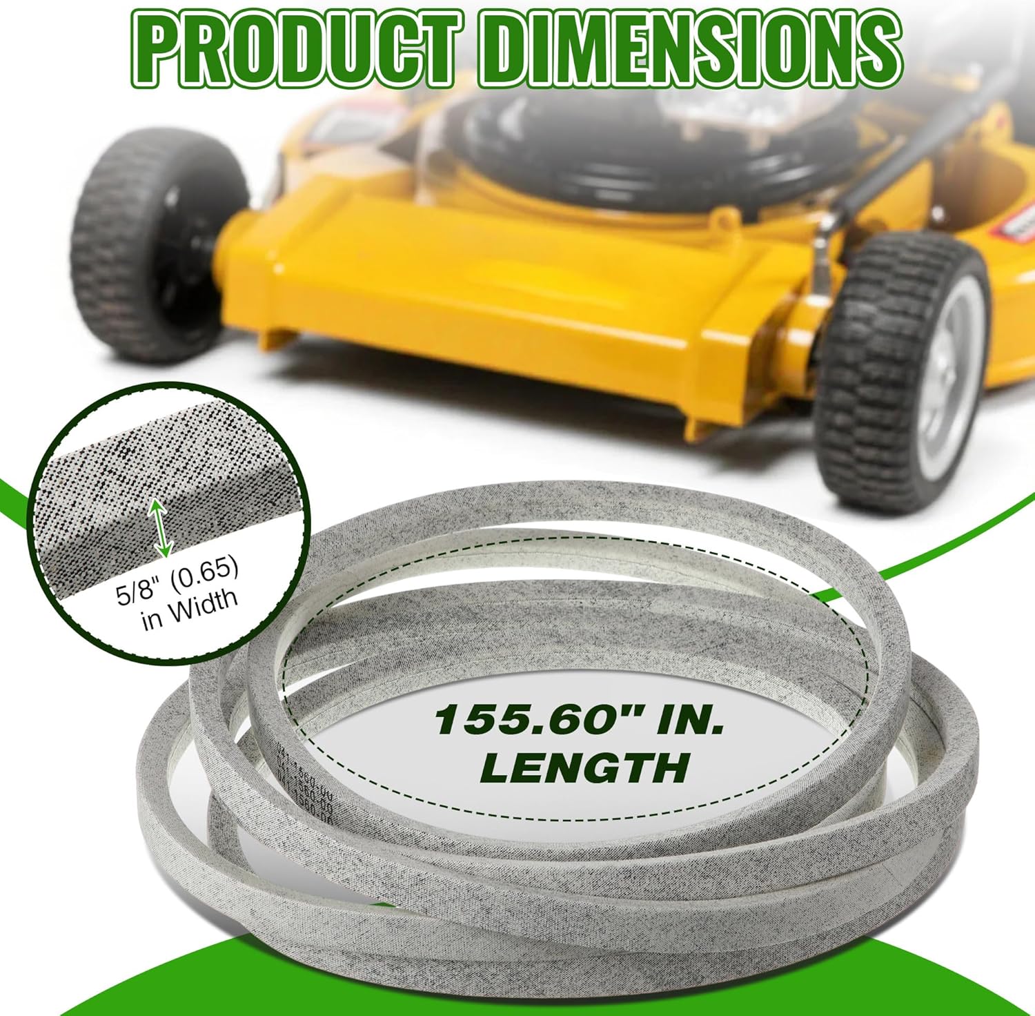 Mower Deck Belt 041-1560-00 Compatible with Bad Boy CZT, ZT, Maverick, and Magnum Series, Durable 54 Deck Replacement Belts, 5/8 x 155.6 Lawn Mower Belt Compatible with John Deere TCU18603