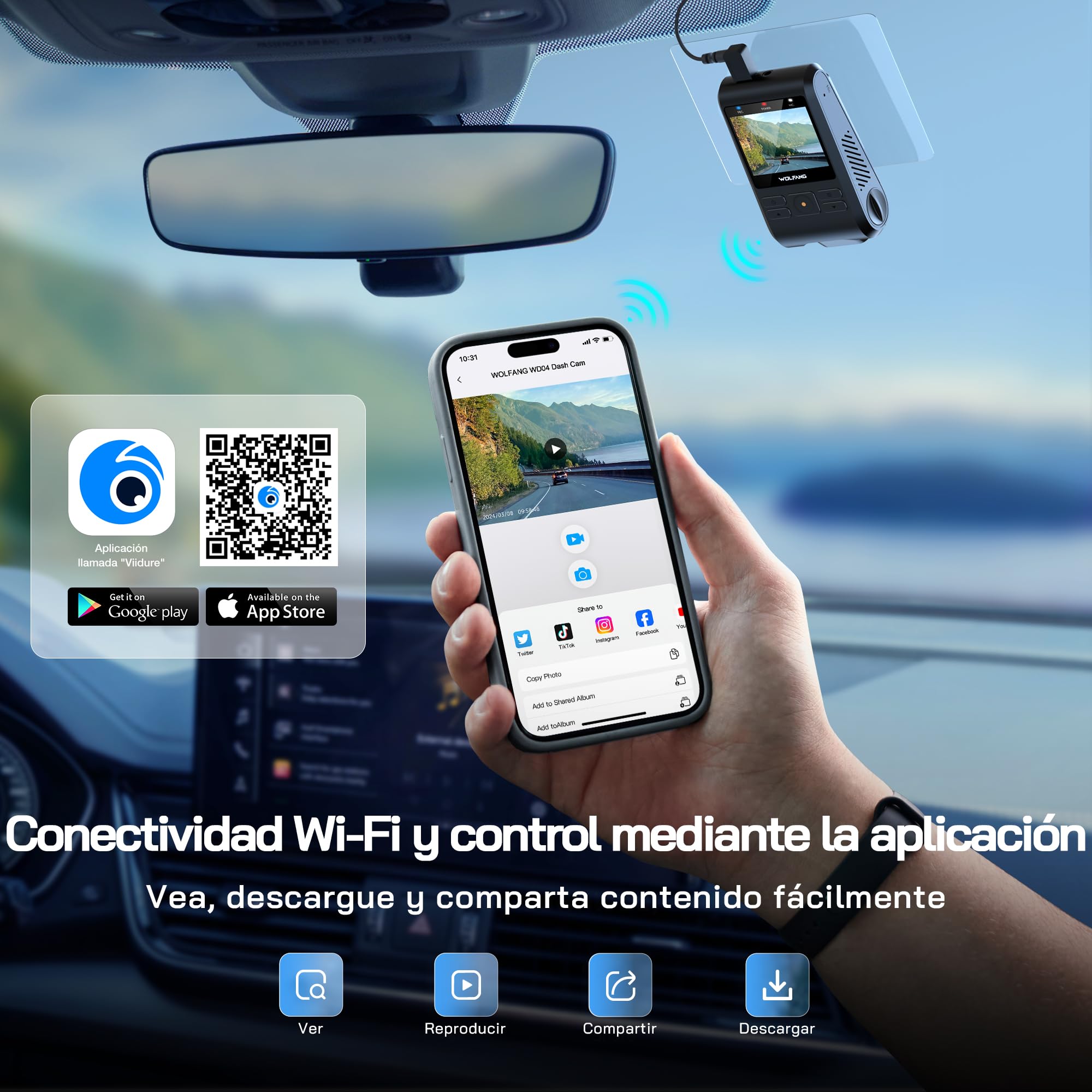 WOLFANG Cámara de Coche 2.5K FHD, Dashcam de Doble Lente para Coches de 170º Gran Angular Monitor de Aparcamiento 24H con Grabación en Bucle y Sensor G
