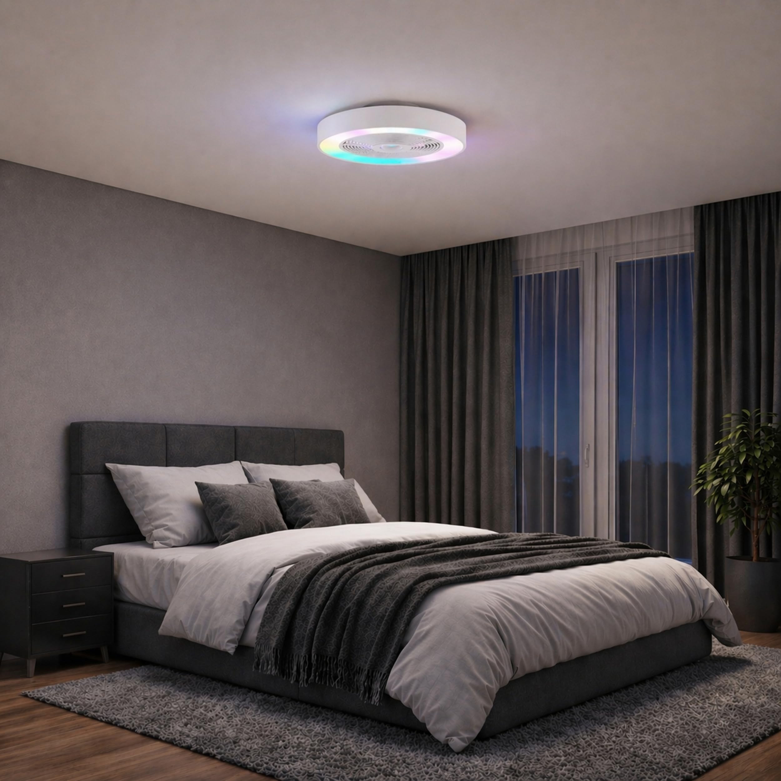Lightbox LED-Deckenleuchte mit Ventilator, Ø 49 cm, IC-RGB, 4700 Lumen, | LED-Deckenleuchte mit Ventilator, Ø 49 cm, IC-RGB, 4700 Lumen, 2700-6500 Kelvin, dimmbar, CCT, Vorwärts- u. Rückwärtslauf