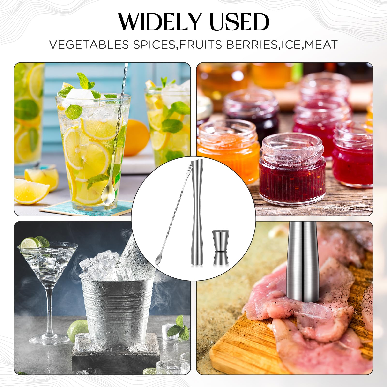 Shaker Cuillère Doseur Set Bar Professionnel En Acier Inoxydable - Pilon Cocktail, Cuillère, Pince à Glaçons - Pour Mojito Et Cocktails Set Accessoires Bar