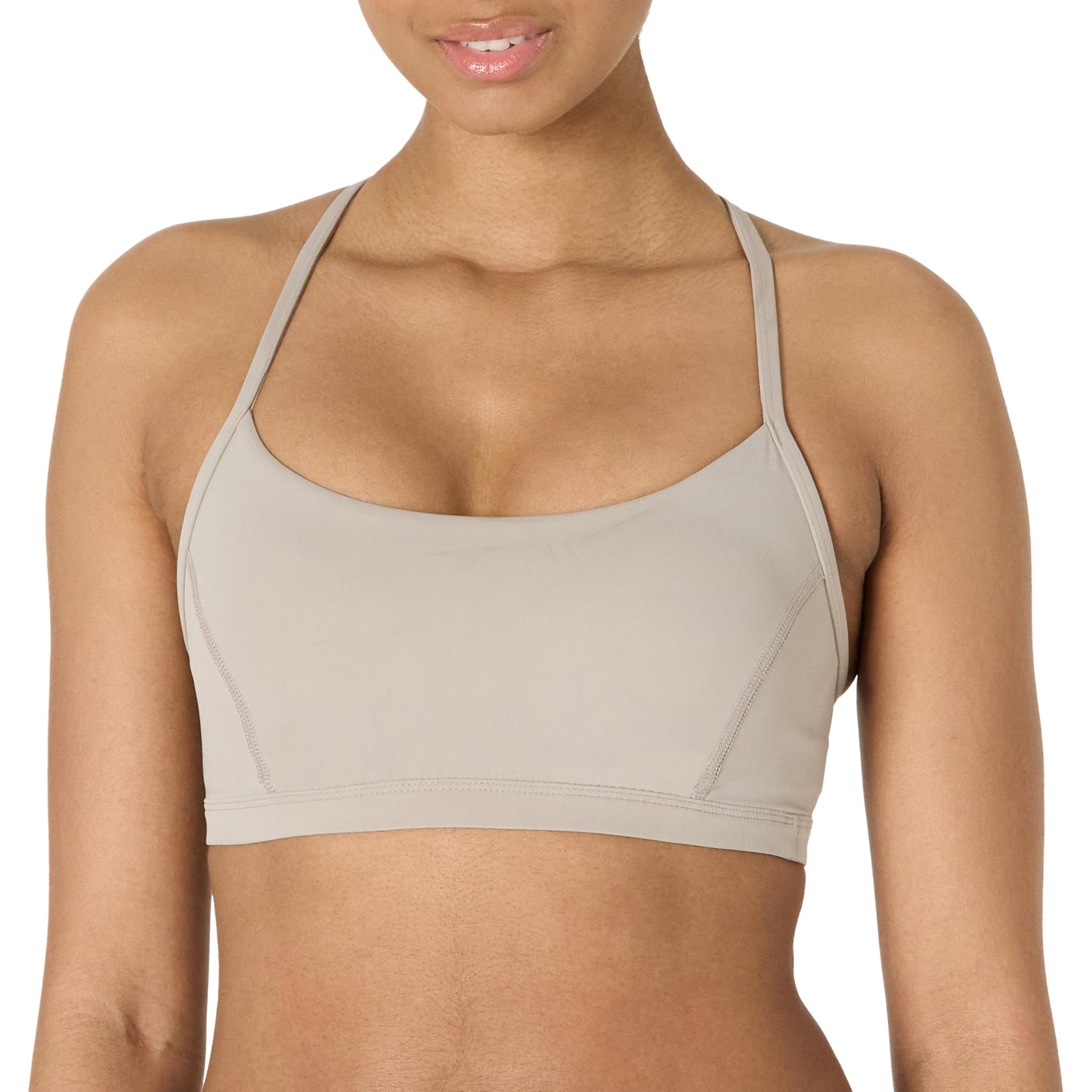 Amazon Essentials Women's Active FormFlex Buttery Soft Light Support Y-Back Thin Strap Yoga Sports Bra - X-Small - Taupe
