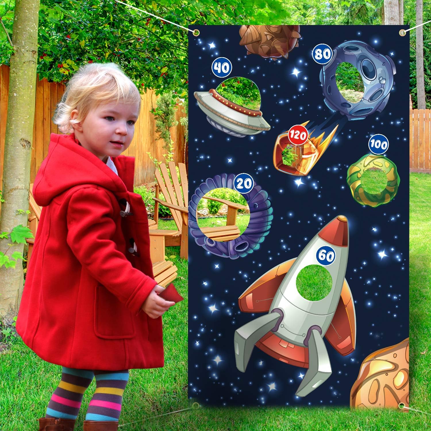 Outer Space Toss Games Banner Backdrop Indoor or Outdoor Galaxy Theme Birthday Party Decorations Supplies for Adults Family