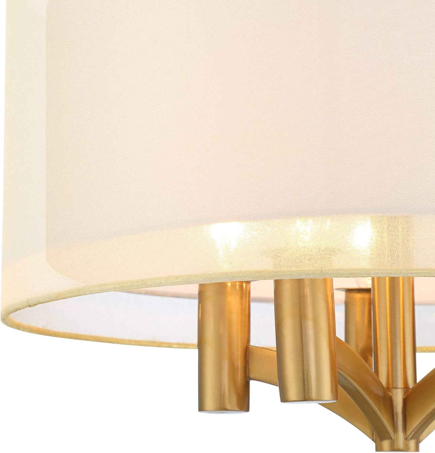 Warm Brass and White Drum Shade Semi Flush Mount Ceiling Light
