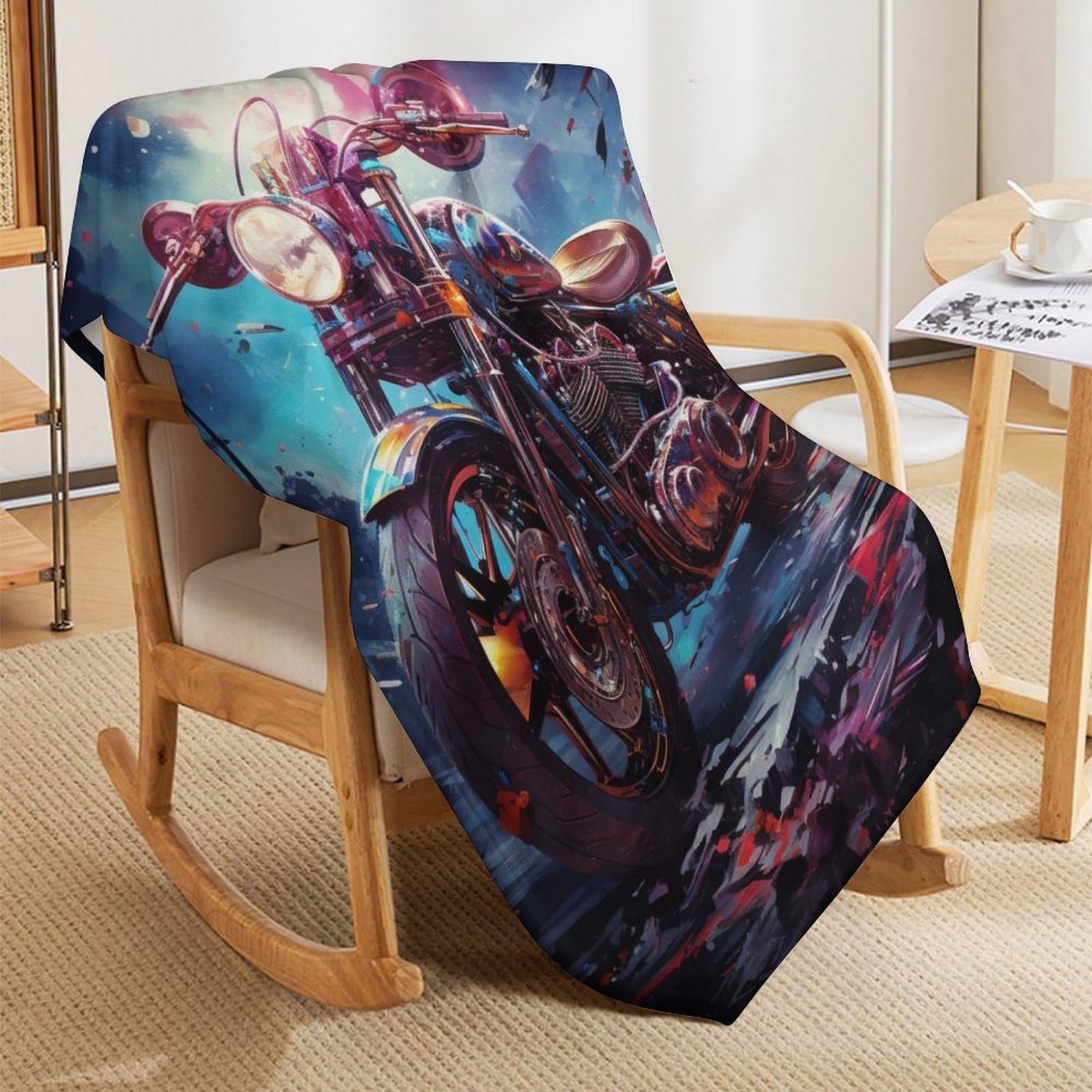 Motorrad Kuscheldecke Flauschig Decke, Flannel Weiche Sofadecke, Fleecedecke, Wohndecke - Pflegeleicht - Warm 150×200cm