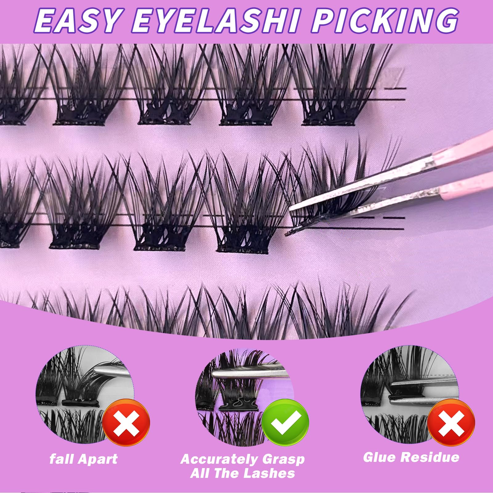Fabloss Self Adhesive EyeLashes Clusters 80Pcs 10-14mm No Glue Lashes Clusters Natural Look Press on Lashes Self Adhesive Lashes Glueless False Eyelash Kit with Tweezers
