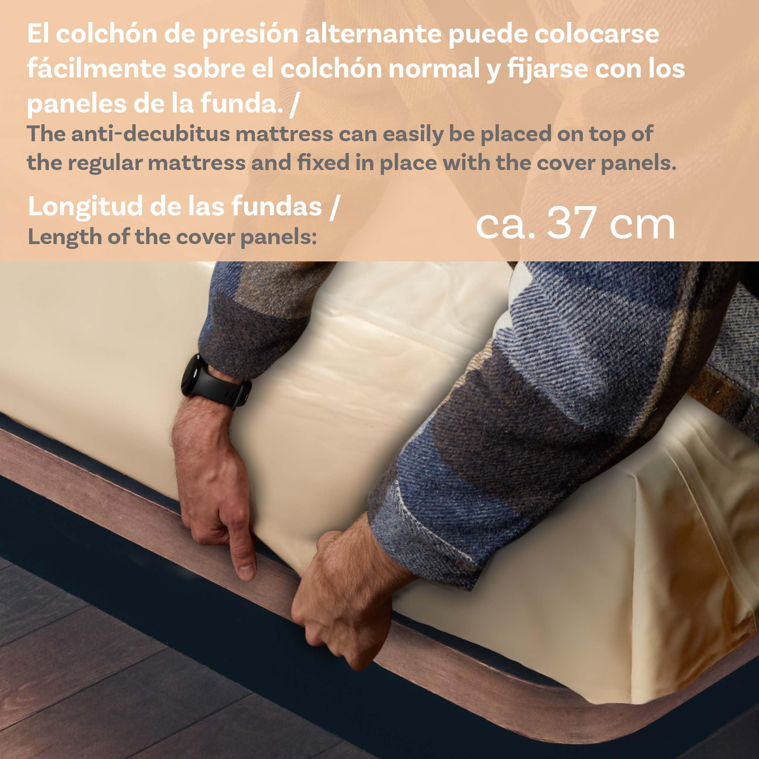 Pulox ADM-130 Colchón Antidecúbito - Soporte de presión alternante con Bomba - Poco Ruidoso y cargable hasta 130 kg - Beige | Silencioso cojín de presión alterna con solo 20 dB, para prevención de escaras, cuidado y almacenamiento a largo plazo
