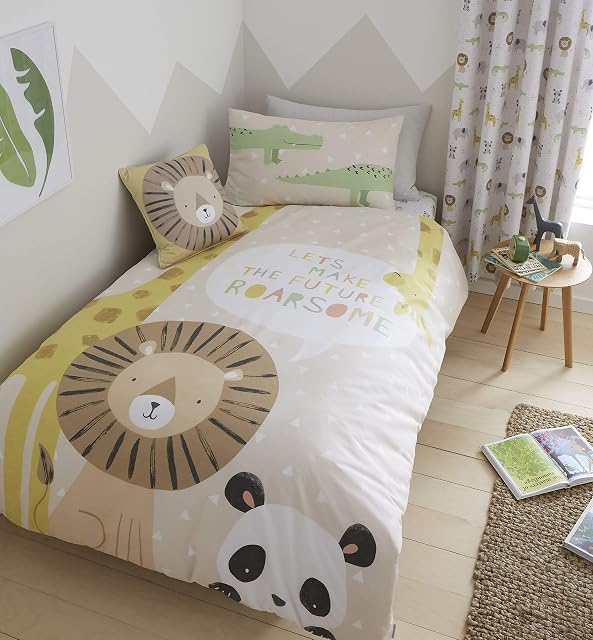Catherine Lansfield Bedding Roarsome Animals Single Duvet Cover Set with Pillowcases Natural