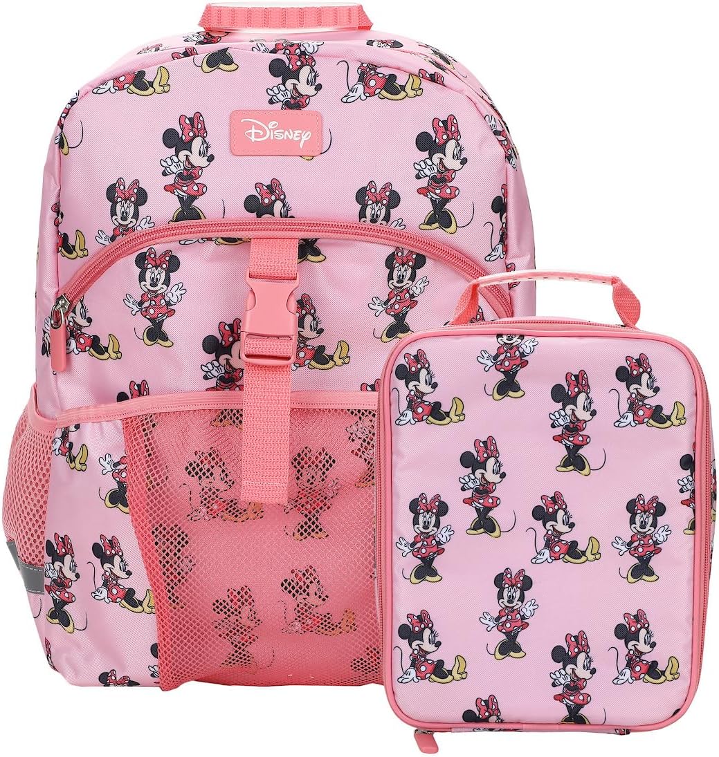Minnie Mouse Classic 2-Piece 16" Kids Backpack & Lunch Box Set For School And Travel