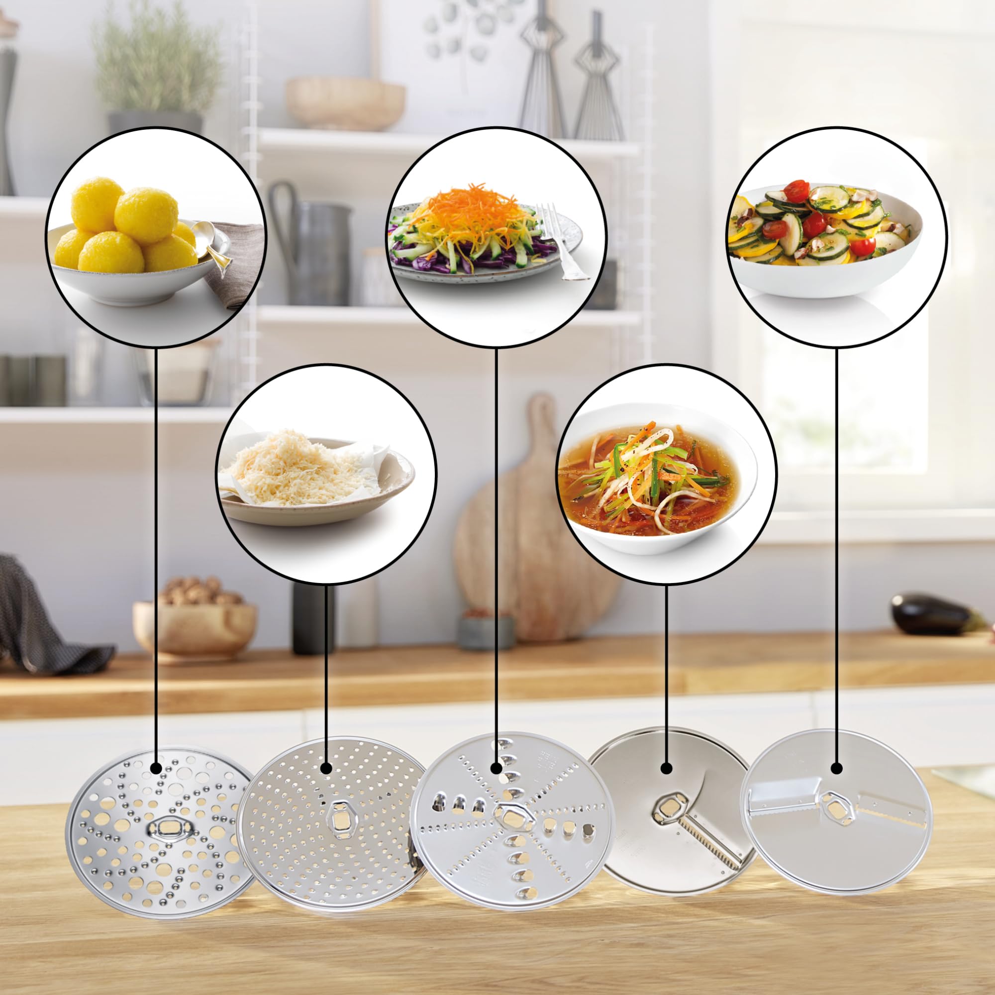 Bosch VeggieLove Set MUZS68VL, Durchlaufschnitzler, 5 Scheiben, Raspeln, Schneiden, Reiben, Zubehör passend für Küchenmaschine Serie 6, Serie 8, OptiMUM