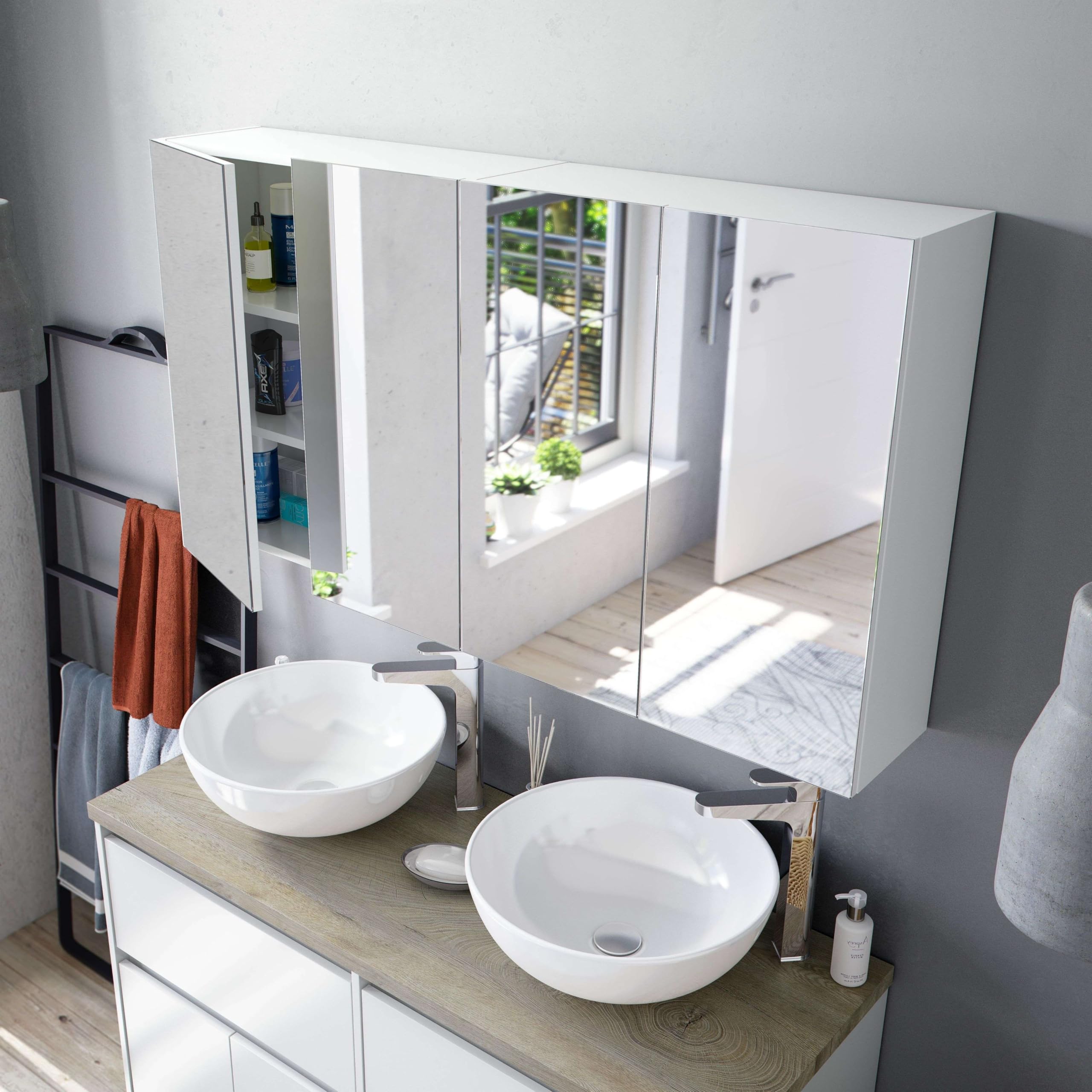 ARKITMOBEL Mueble Camerino Dos Puertas para Baño, Modulo con Espejo y Estantes, Acabado en Blanco Brillo, Medidas: 60 cm (Ancho) x 65 cm (Alto) x 21 cm (Fondo)