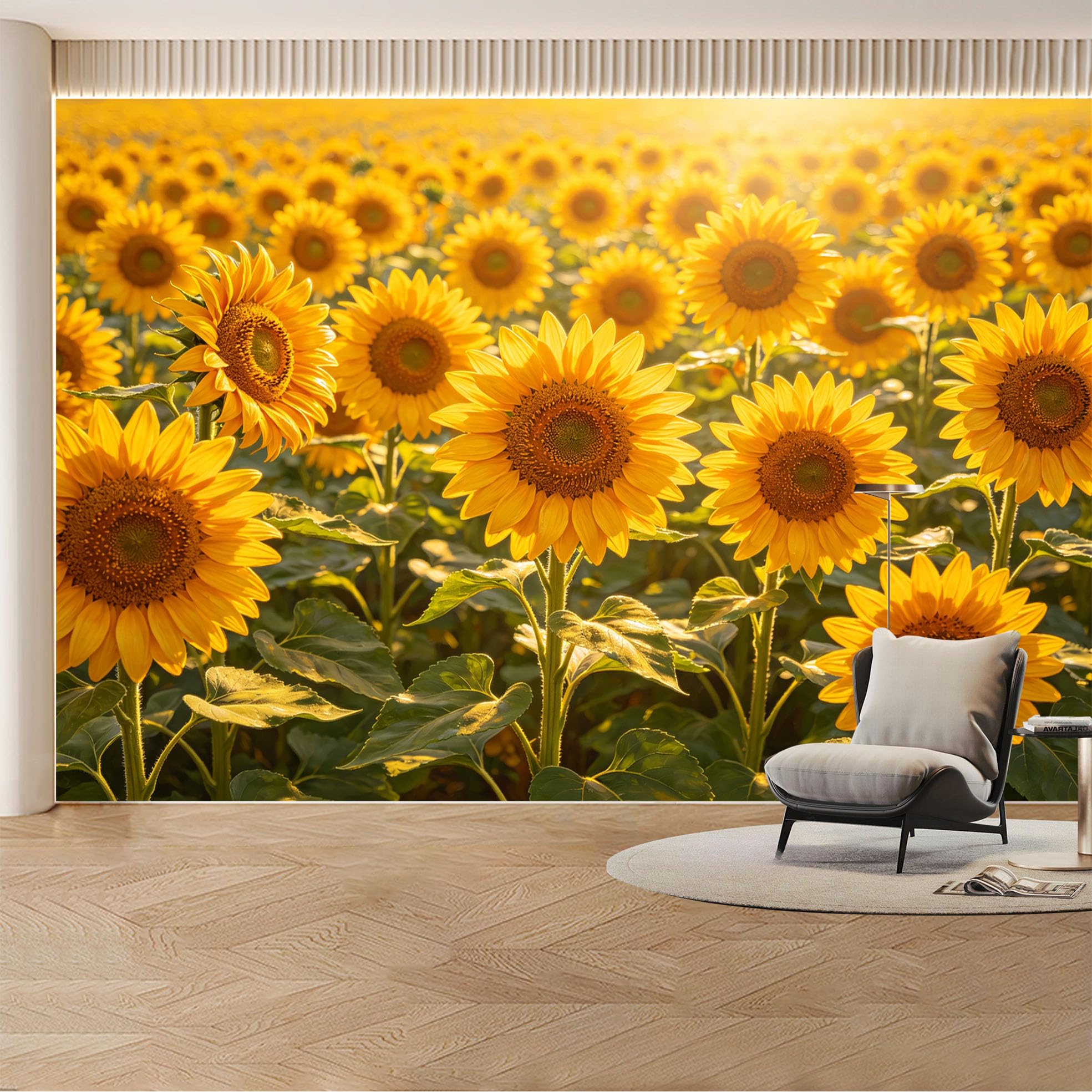 Custom Wall Mural Wallpaper Sunflower Field Nature Landscape 3D Effect Wall Decor Sunset Large Photo for Living Room， Bedroom， Office