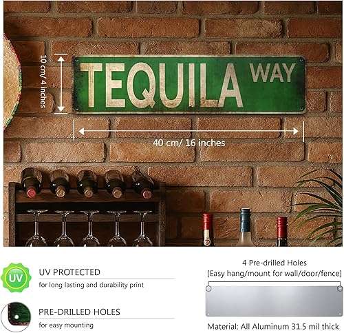 Miniatura 3 de Letrero de calle de Tequila Way letrero de metal rústico vintage de aluminio de 4 x 16 pulgadas, divertido arte de pared para cocina, bar en casa o