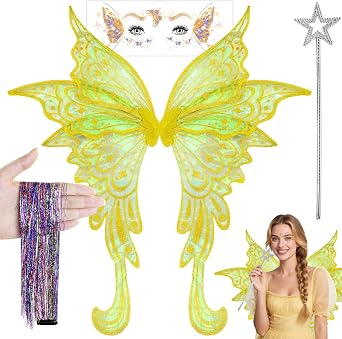 W-Plus Fairy Wings Adult Women - Butterfly Angel Wings Fairy Costume for Woman, Fairy Accessories, Halloween Costumes Party Favor Dress Up